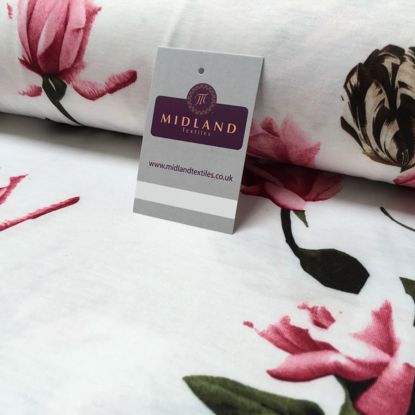 Ivory Floral Vintage Printed Cotton Jersey Dress Fabric 55' Wide MK923-5 Mtex