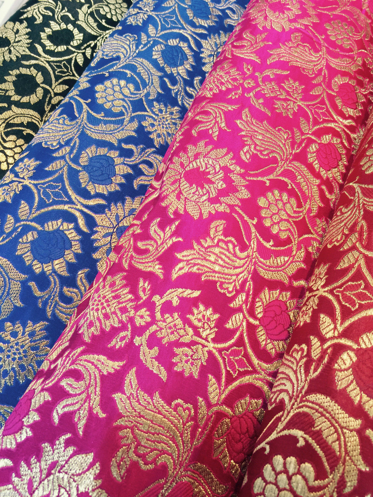 Indian Banarsi Gold Floral Faux Silk Brocade 43' Wide M245 Mtex