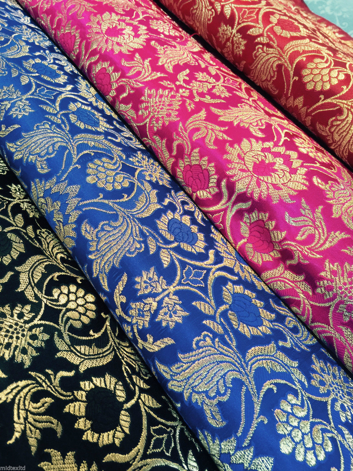 Indian Banarsi Gold Floral Faux Silk Brocade 43' Wide M245 Mtex