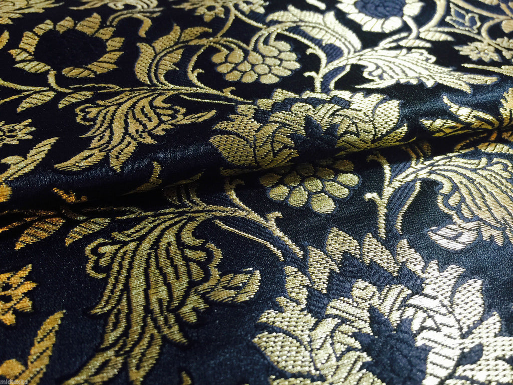 Indian Banarsi Gold Floral Faux Silk Brocade 43