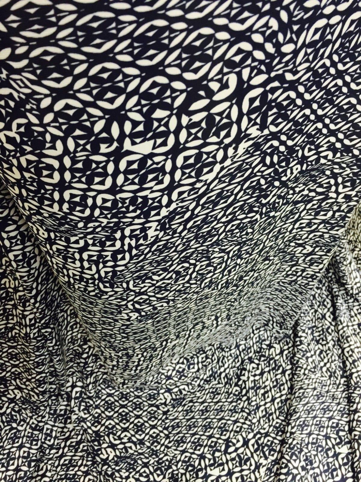 Navy and White aztec print silky polyester Satin crepe fabric 58' Wide M145-30