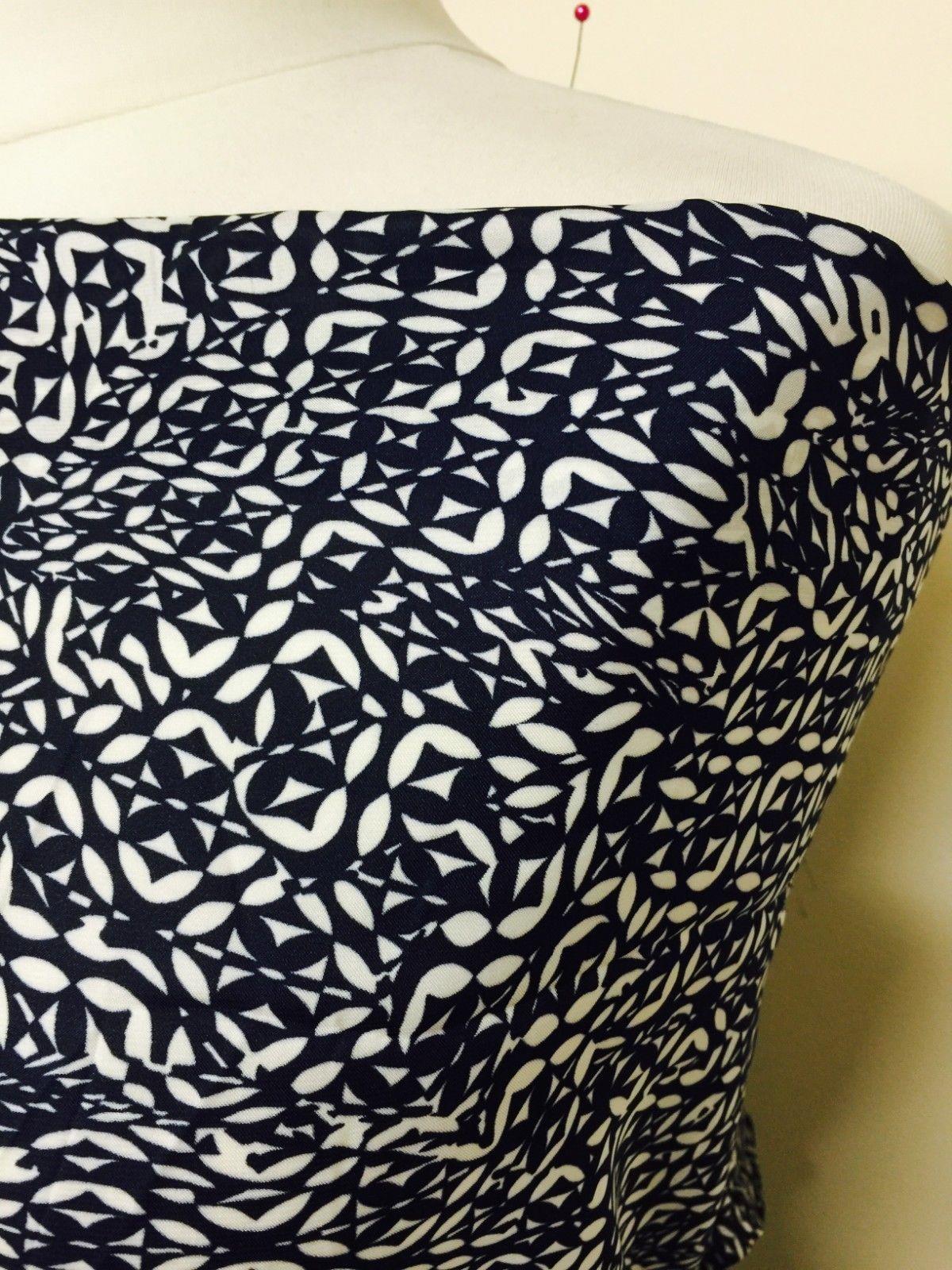 Navy and White aztec print silky polyester Satin crepe fabric 58' Wide M145-30