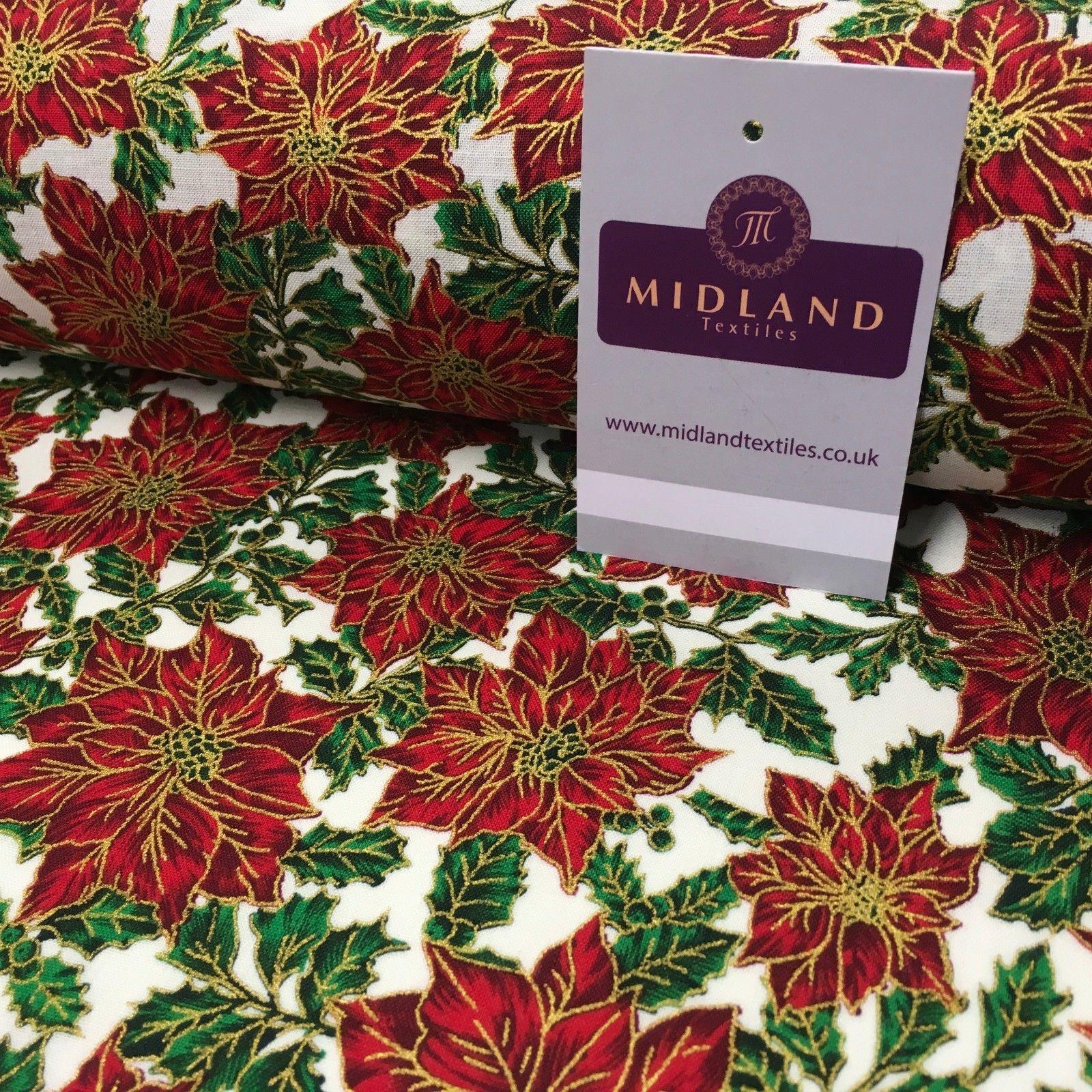 Ivory red gold Floral Festive Flowers Printed 100% Cotton fabric 58' MH980 Mtex