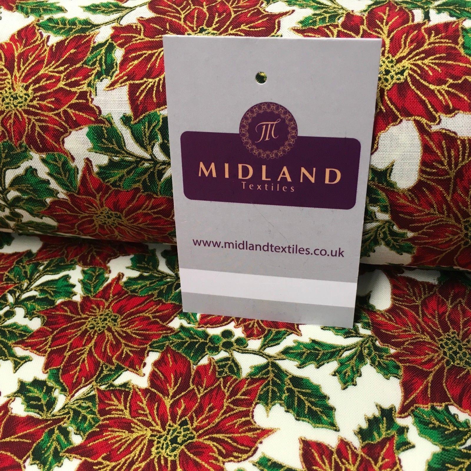 Ivory red gold Floral Festive Flowers Printed 100% Cotton fabric 58' MH980 Mtex