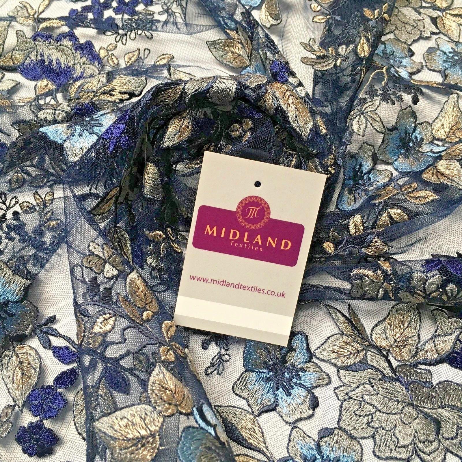 Navy Metallic embroidered Double Scalloped Net dress fabric 55' Wide MV987 Mtex