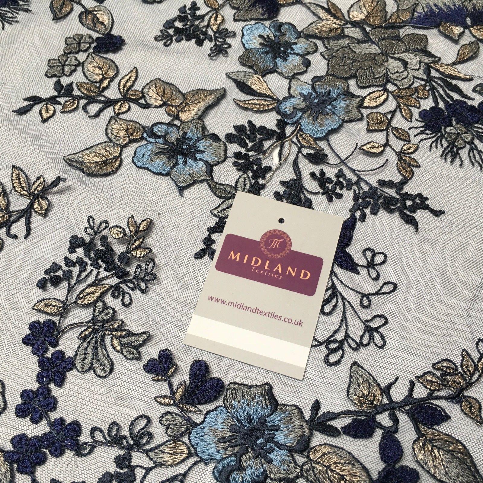 Navy Metallic embroidered Double Scalloped Net dress fabric 55' Wide MV987 Mtex