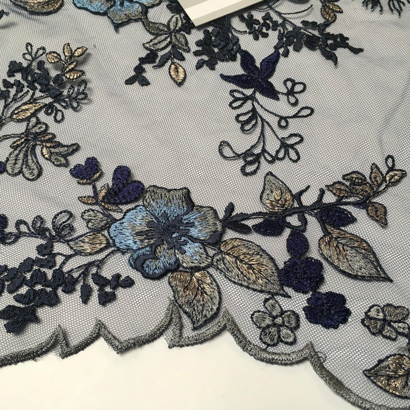 Navy Metallic embroidered Double Scalloped Net dress fabric 55' Wide MV987 Mtex