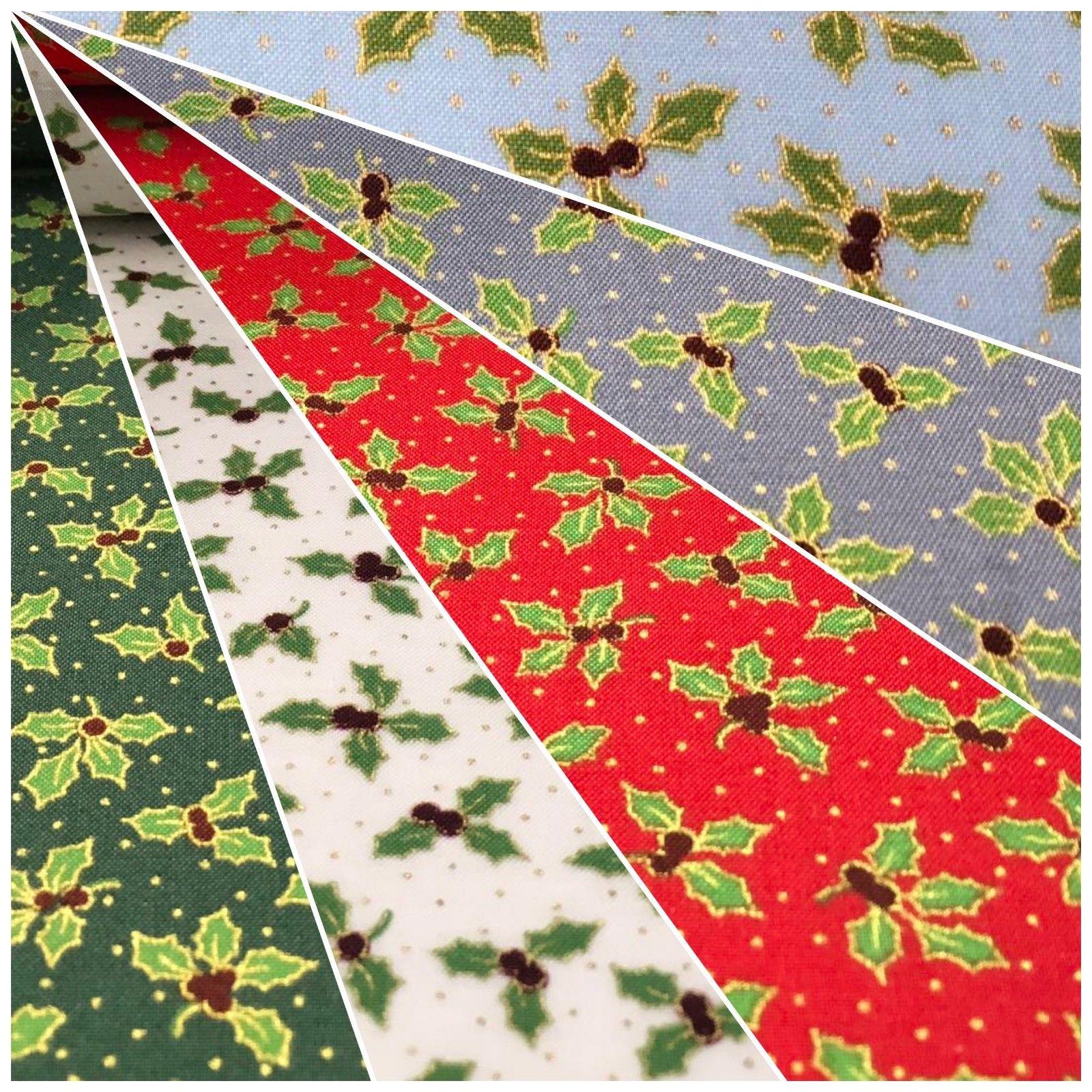 Holly Berry Gold Foil Christmas 100% Cotton  Printed fabric 58' Wide MH979