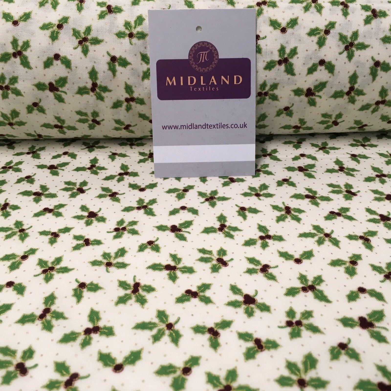 Holly Berry Gold Foil Christmas 100% Cotton  Printed fabric 58' Wide MH979