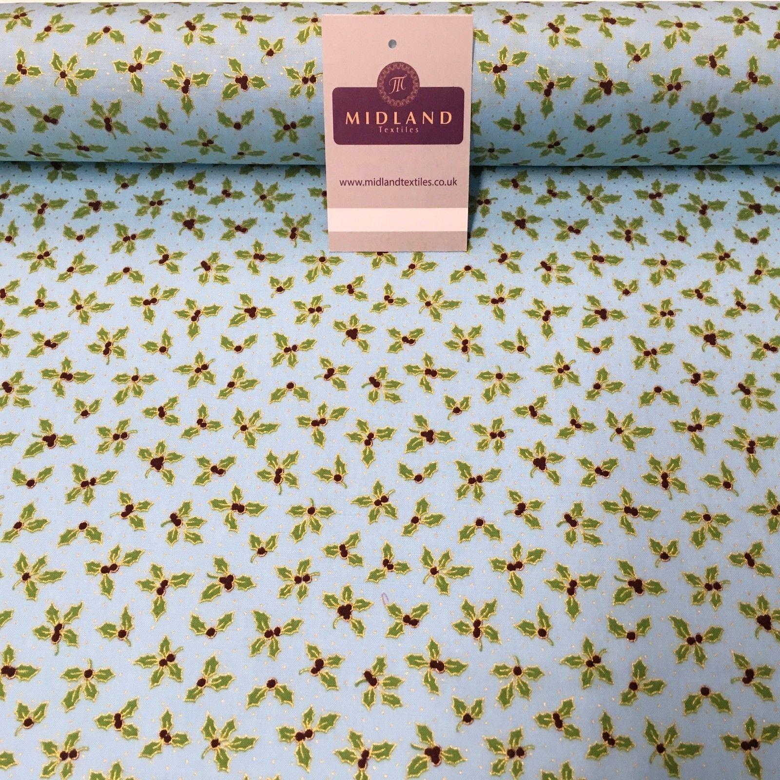 Holly Berry Gold Foil Christmas 100% Cotton  Printed fabric 58' Wide MH979