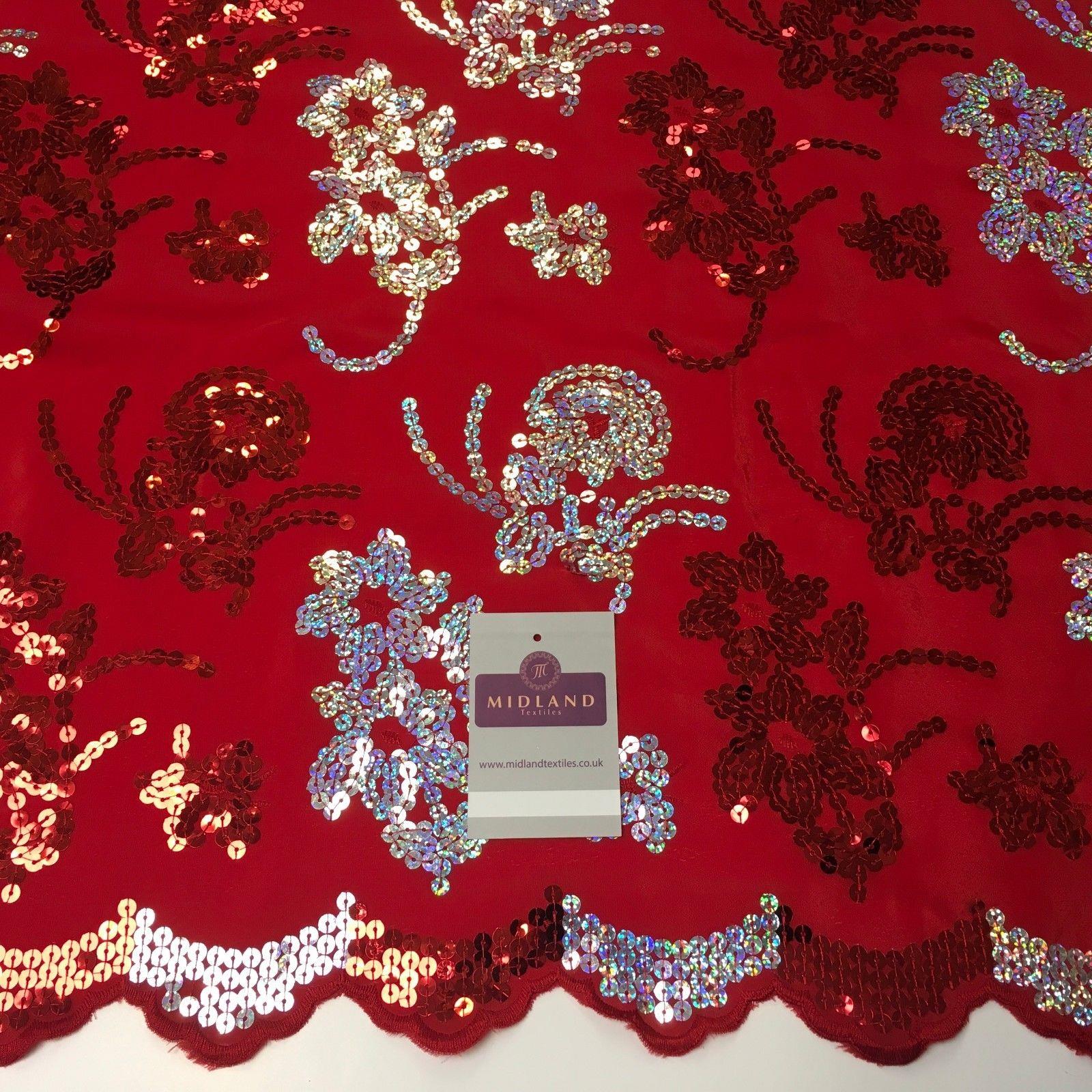 Floral Sequins on crepe Fabric with scalloped edge 39'  Wide MK990