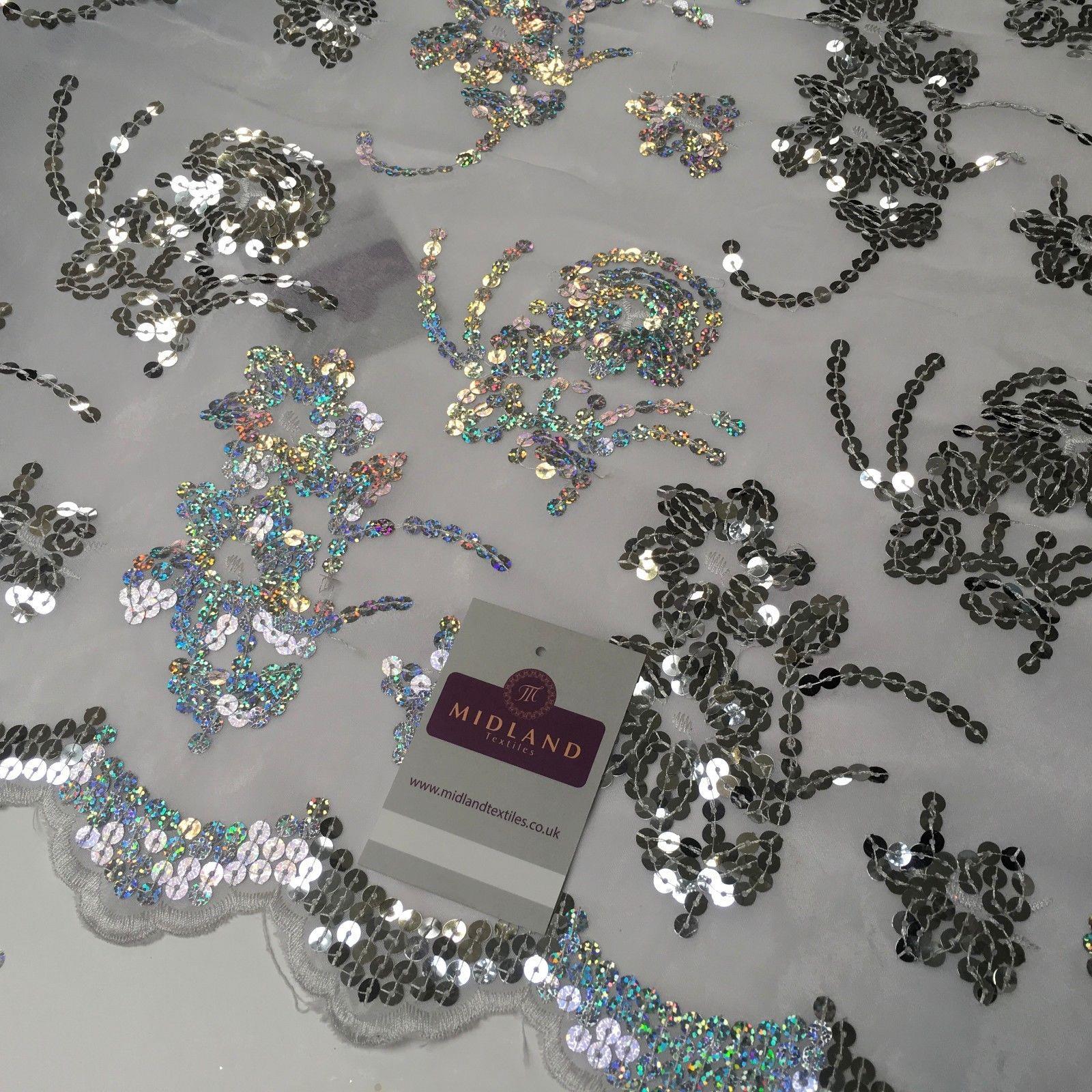 Floral Sequins on crepe Fabric with scalloped edge 39'  Wide MK990