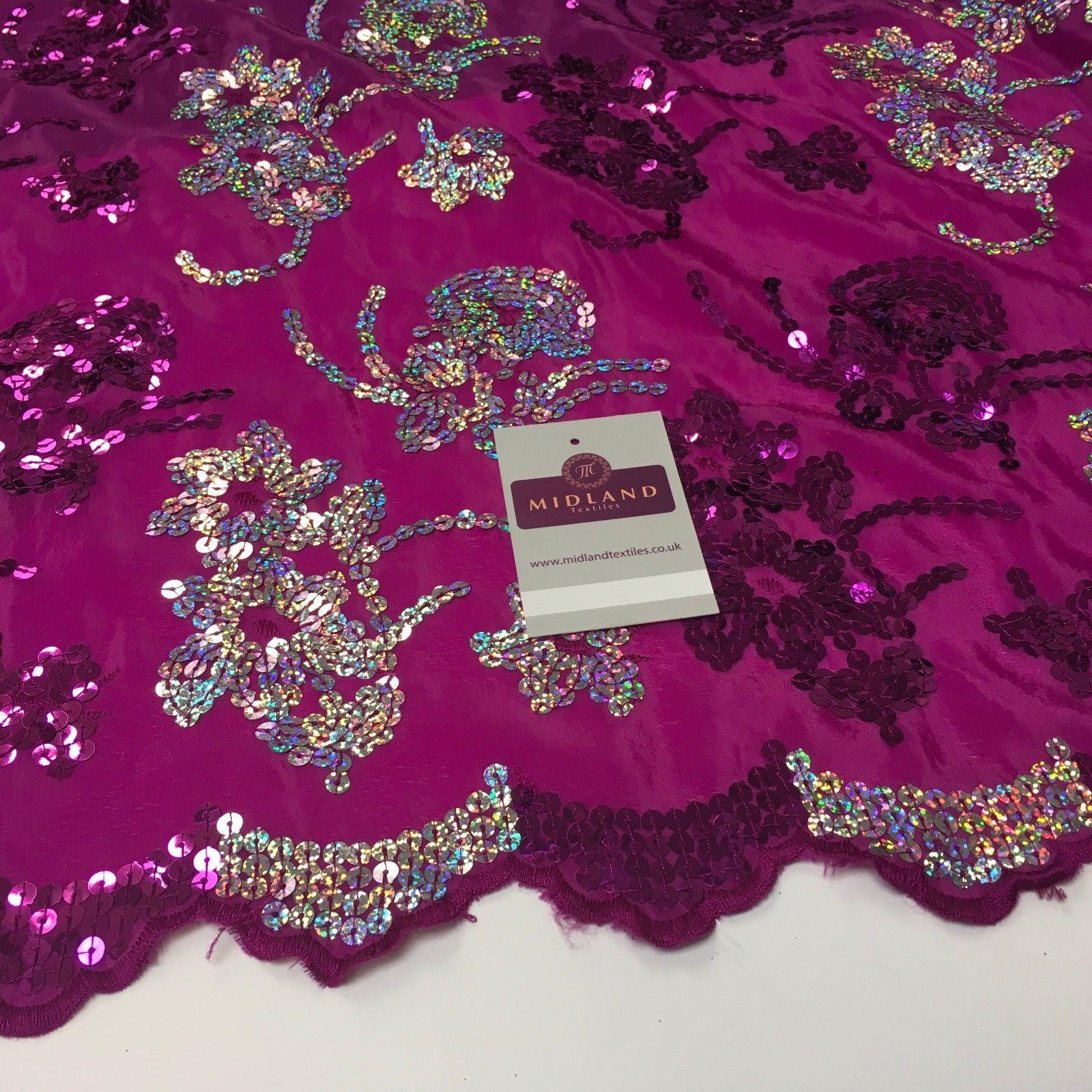 Floral Sequins on crepe Fabric with scalloped edge 39'  Wide MK990
