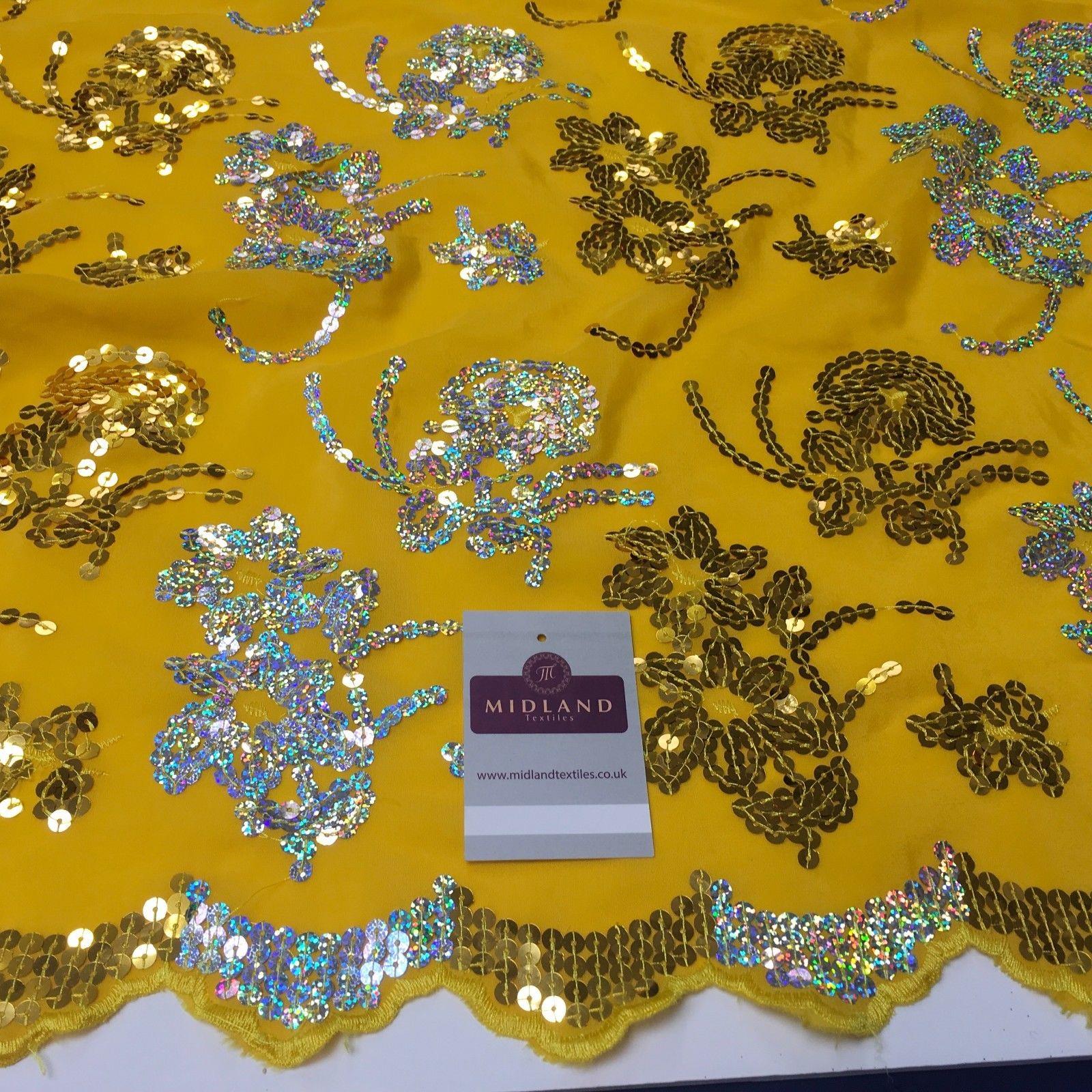 Floral Sequins on crepe Fabric with scalloped edge 39'  Wide MK990