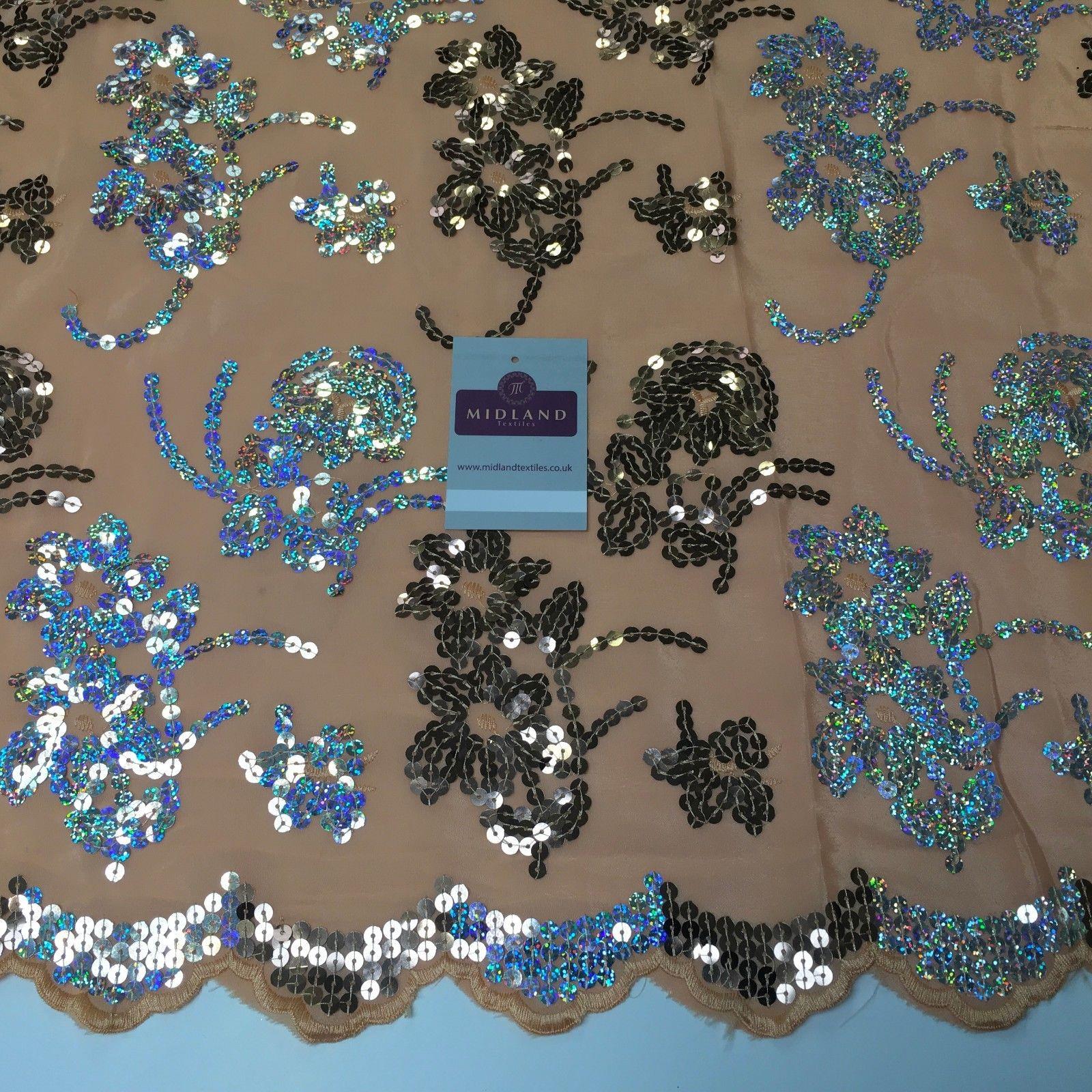 Floral Sequins on crepe Fabric with scalloped edge 39'  Wide MK990