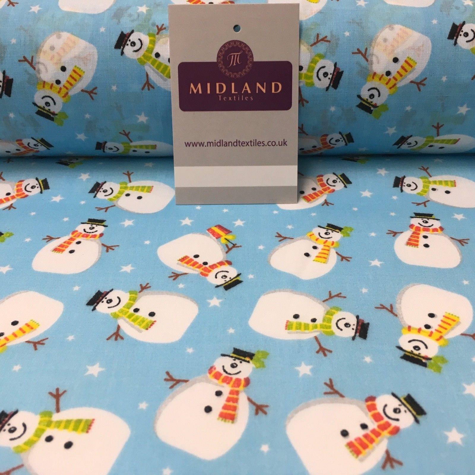 Snowman and Stars Christmas Printed Polycotton fabric 44' Wide MD1008