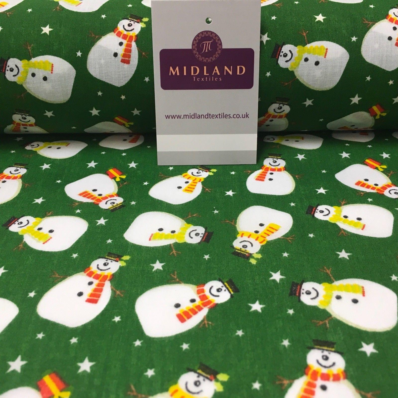 Snowman and Stars Christmas Printed Polycotton fabric 44' Wide MD1008