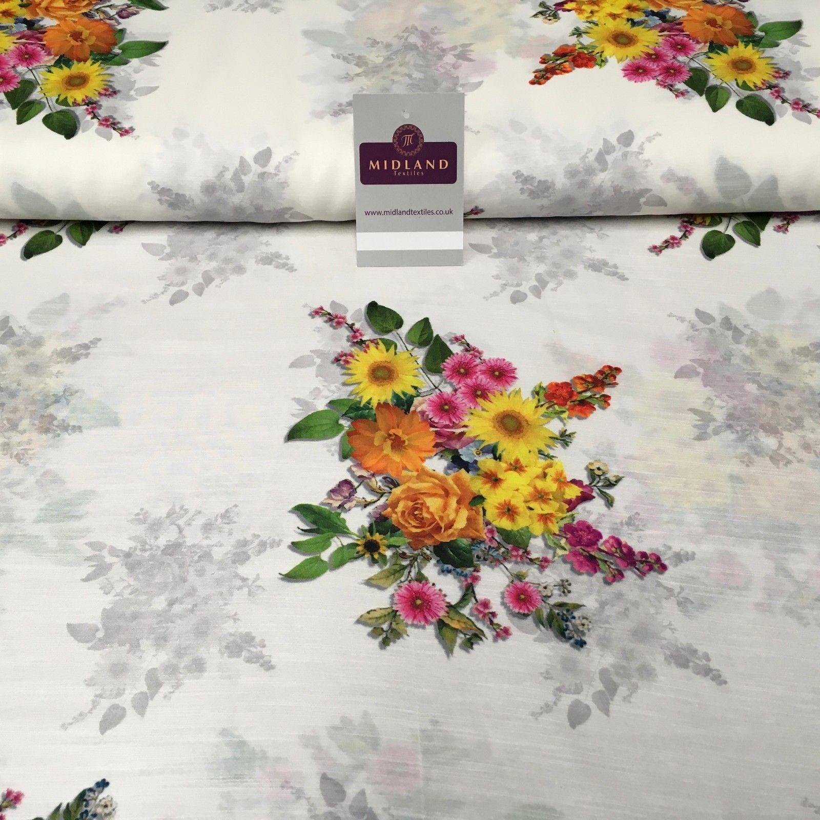 White Floral Printed Poly Muslin Lightweight Fabric 44' M1025 Mtex