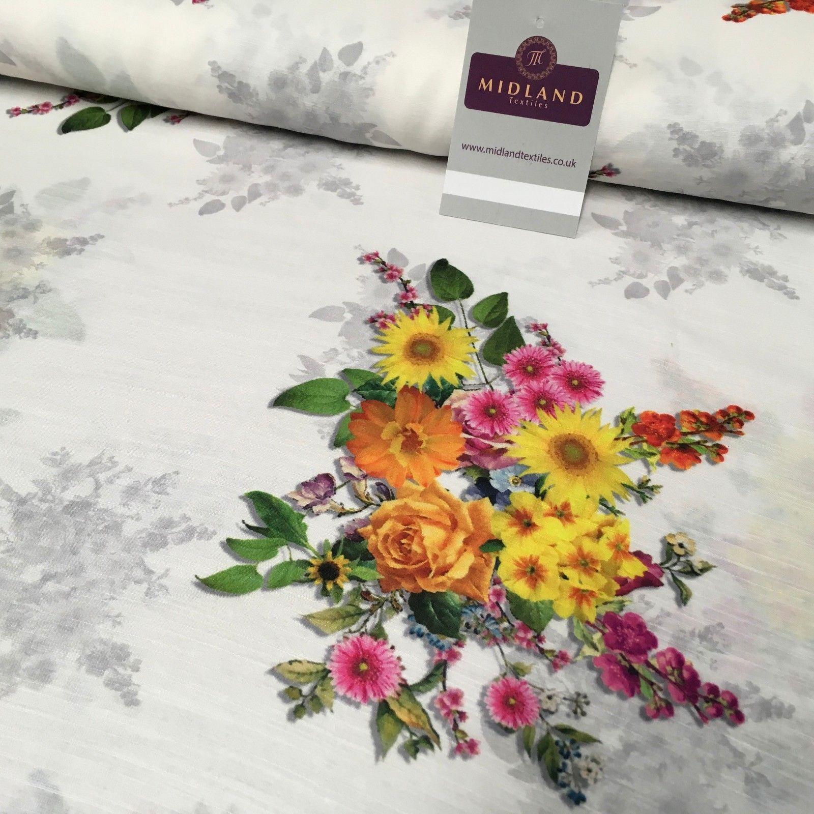 White Floral Printed Poly Muslin Lightweight Fabric 44' M1025 Mtex