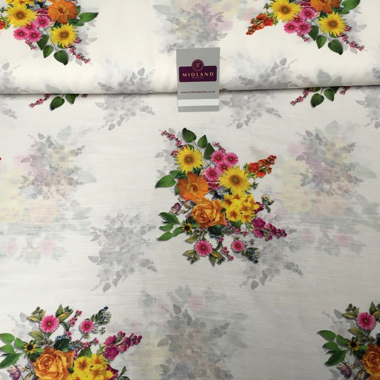 White Floral Printed Poly Muslin Lightweight Fabric 44' M1025 Mtex