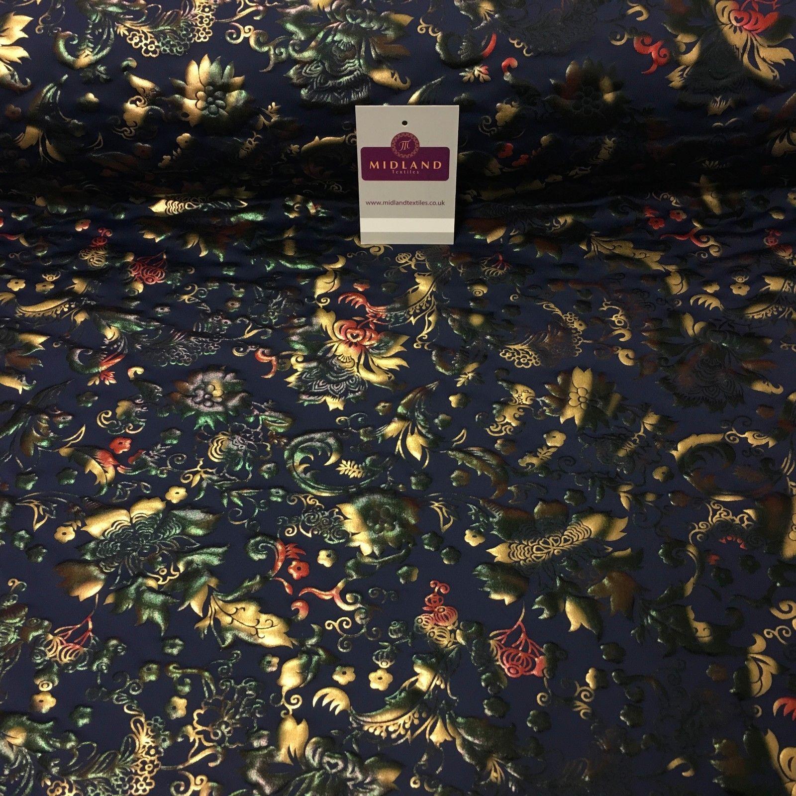 Navy Multicoloured Spandex Jersey Floral Foil Print Dress fabric 58' MU1023-1