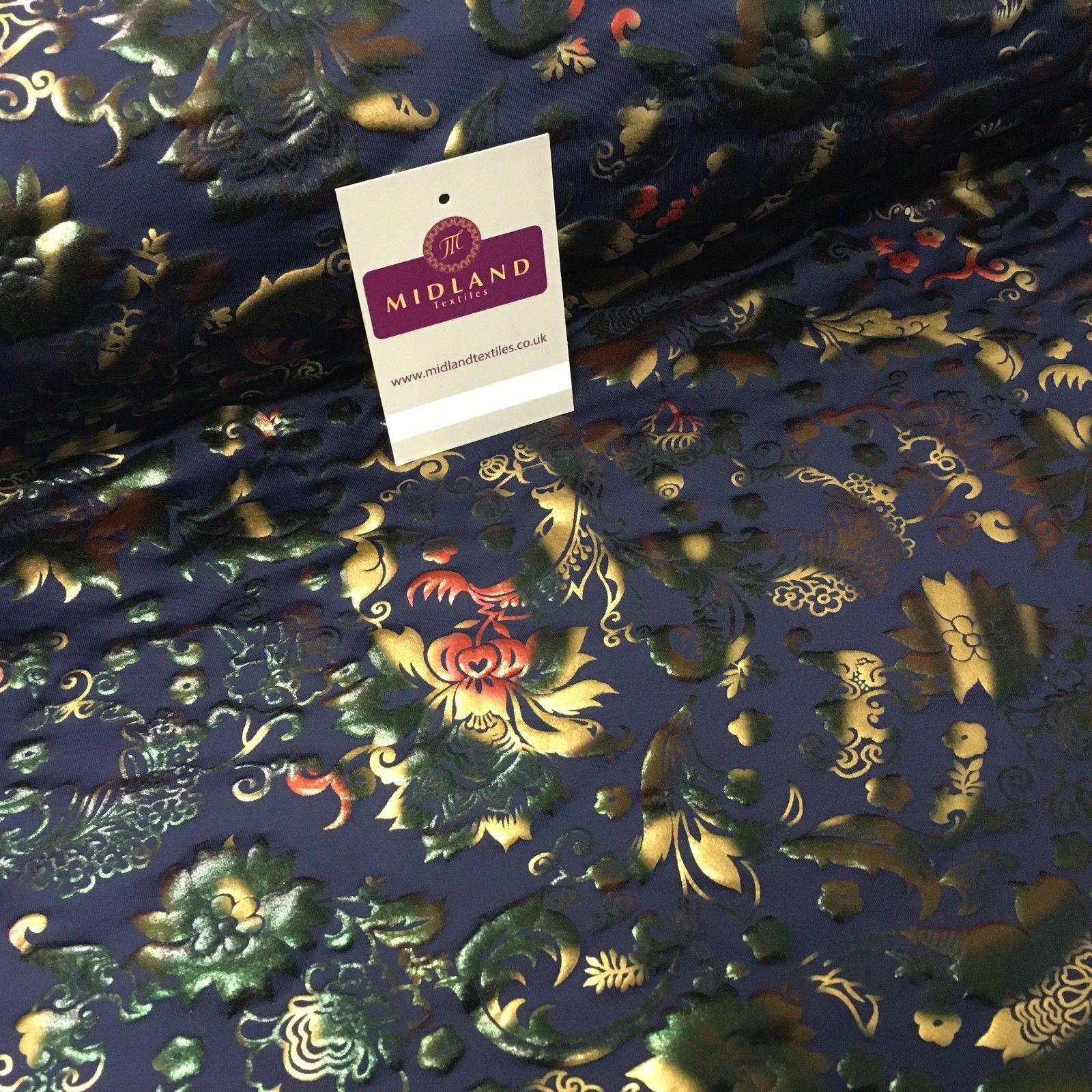 Navy Multicoloured Spandex Jersey Floral Foil Print Dress fabric 58' MU1023-1