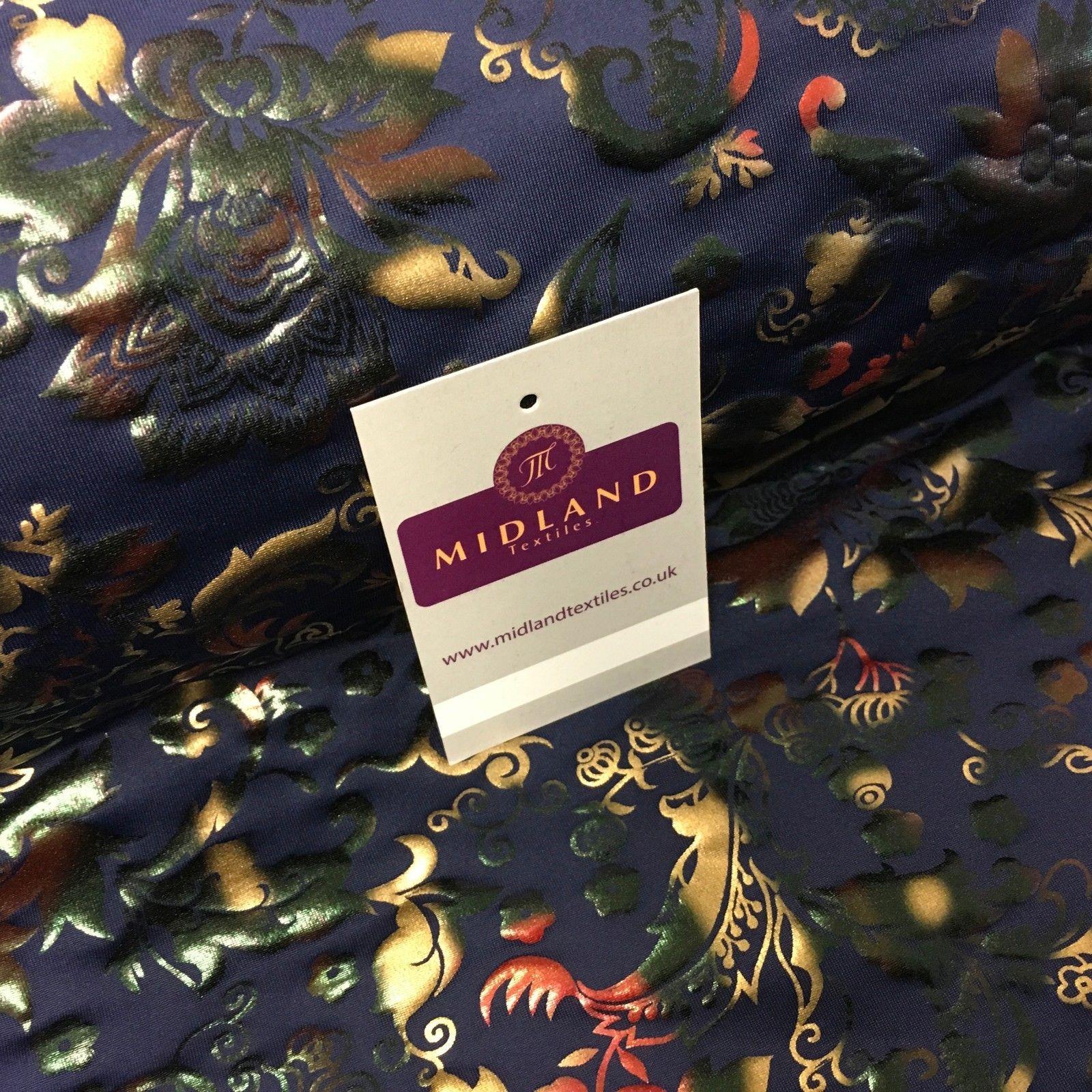 Navy Multicoloured Spandex Jersey Floral Foil Print Dress fabric 58' MU1023-1