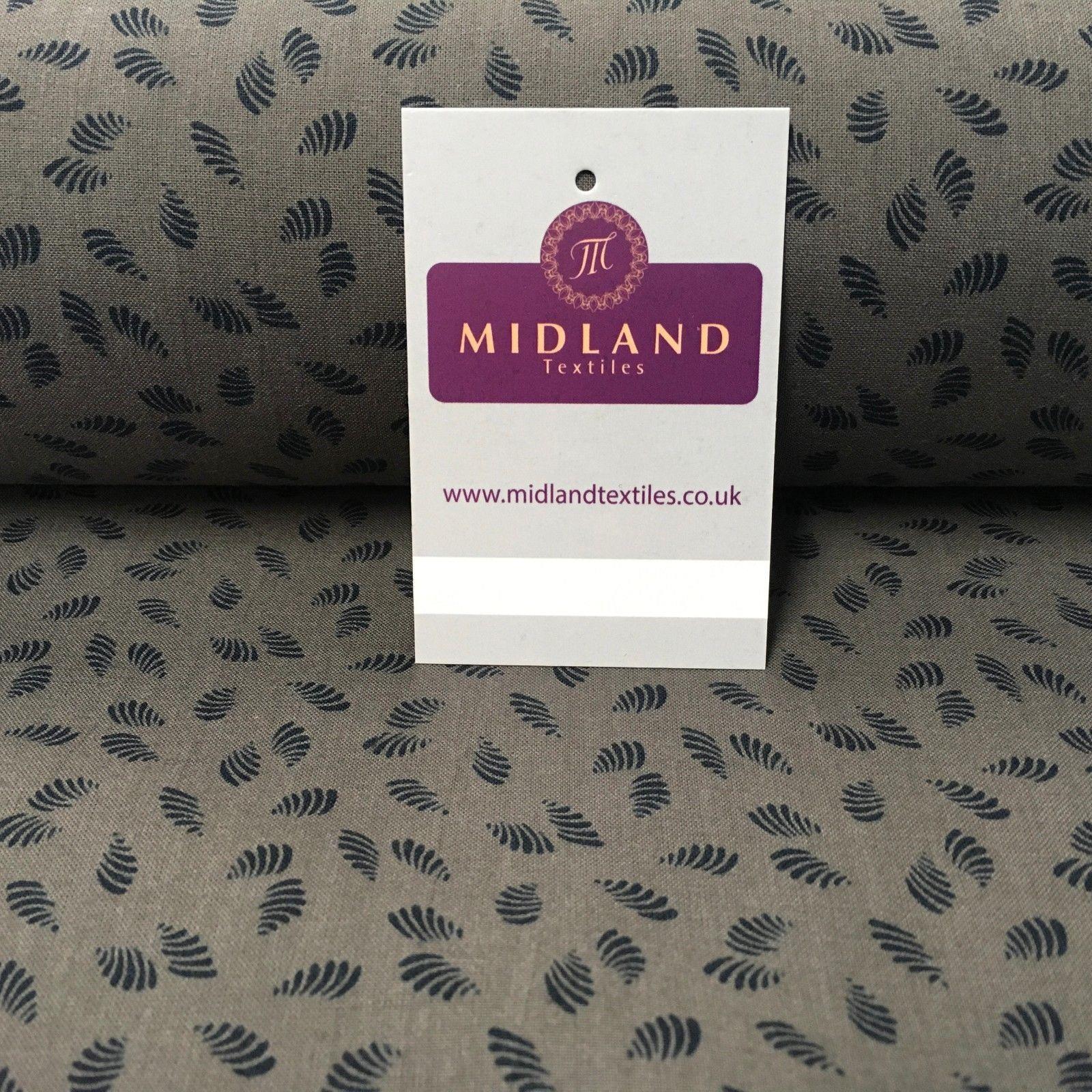 Taupe Grey Feather Leaf Print Cotton Wynciette Flannel Fabric 58' Wide M1019-3