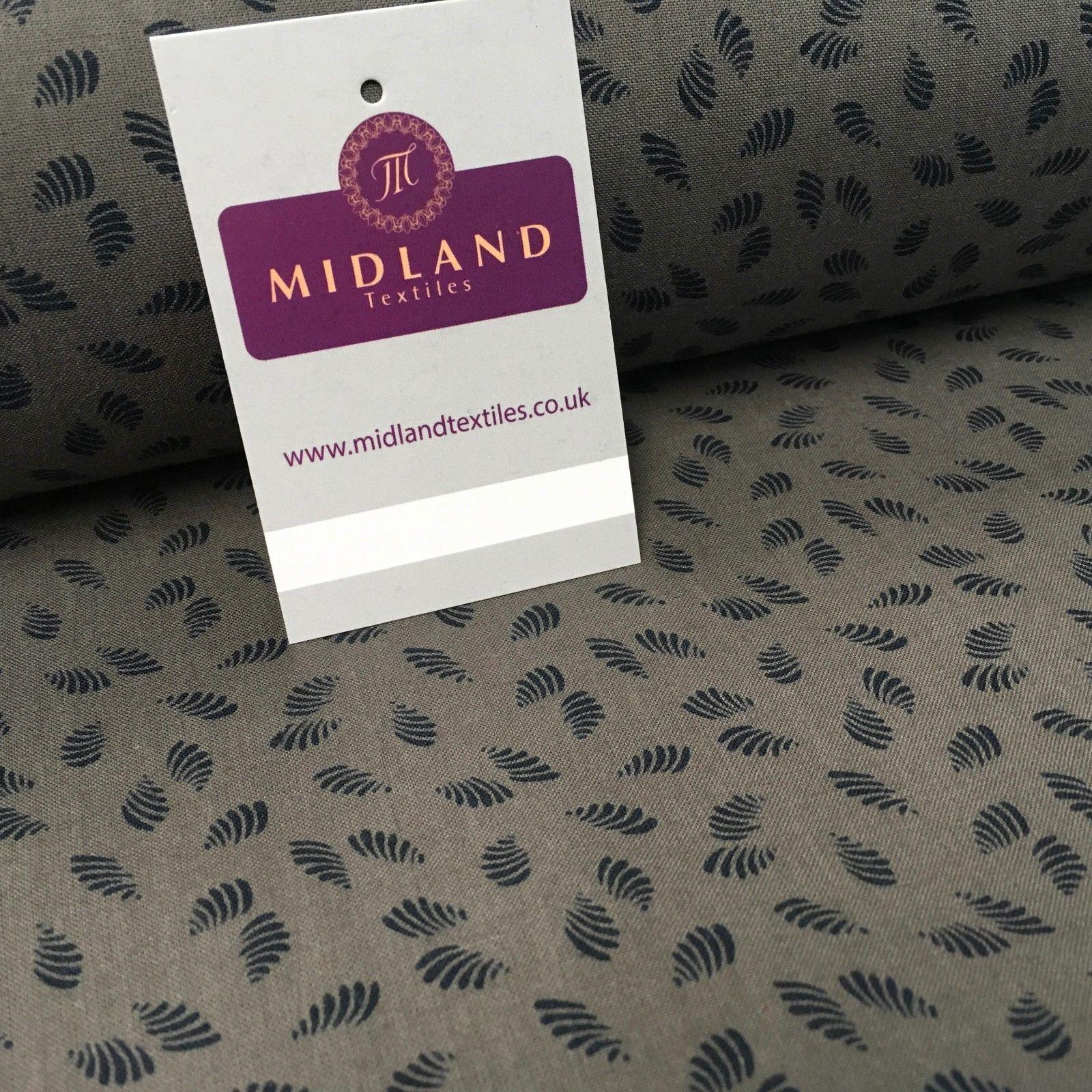 Taupe Grey Feather Leaf Print Cotton Wynciette Flannel Fabric 58' Wide M1019-3