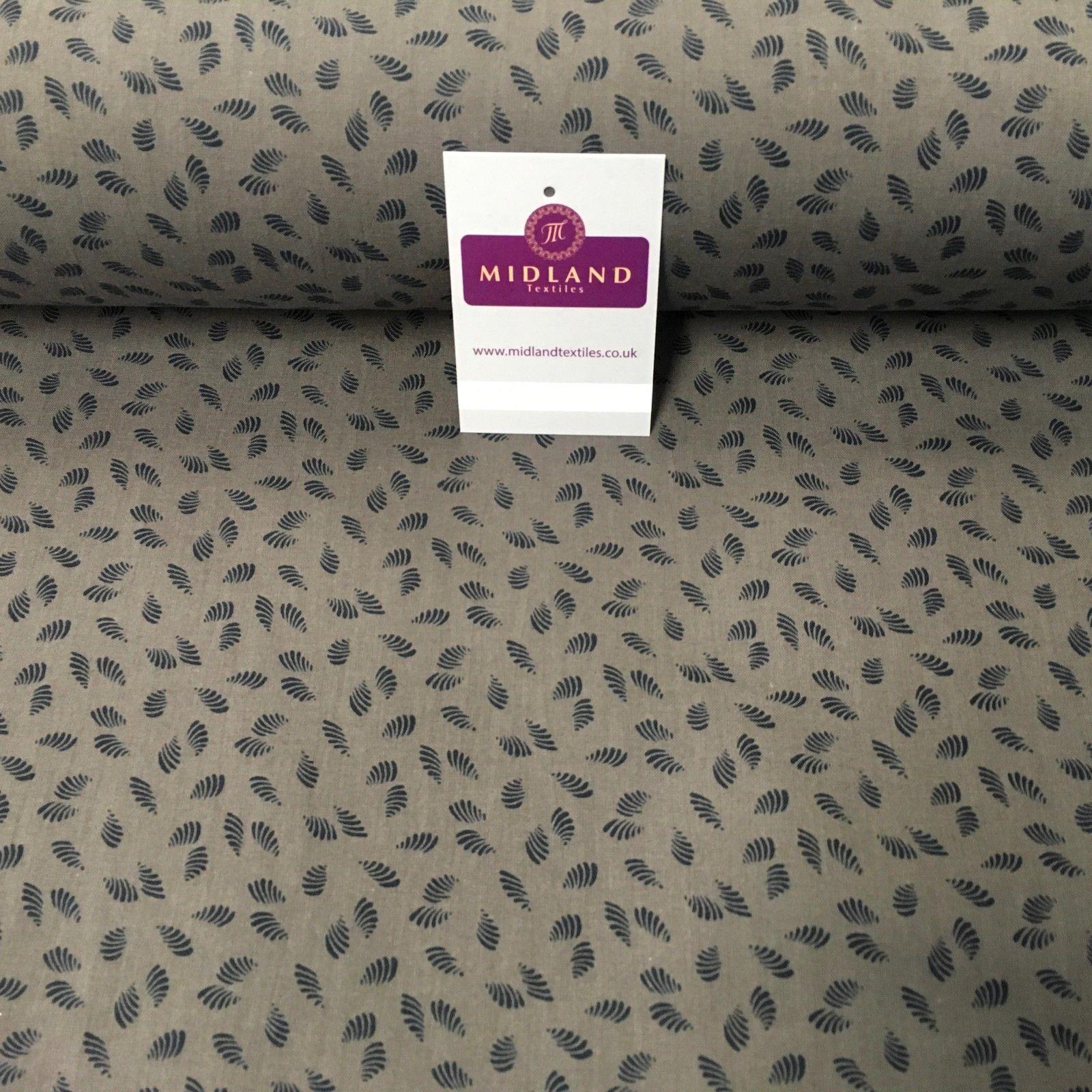 Taupe Grey Feather Leaf Print Cotton Wynciette Flannel Fabric 58' Wide M1019-3