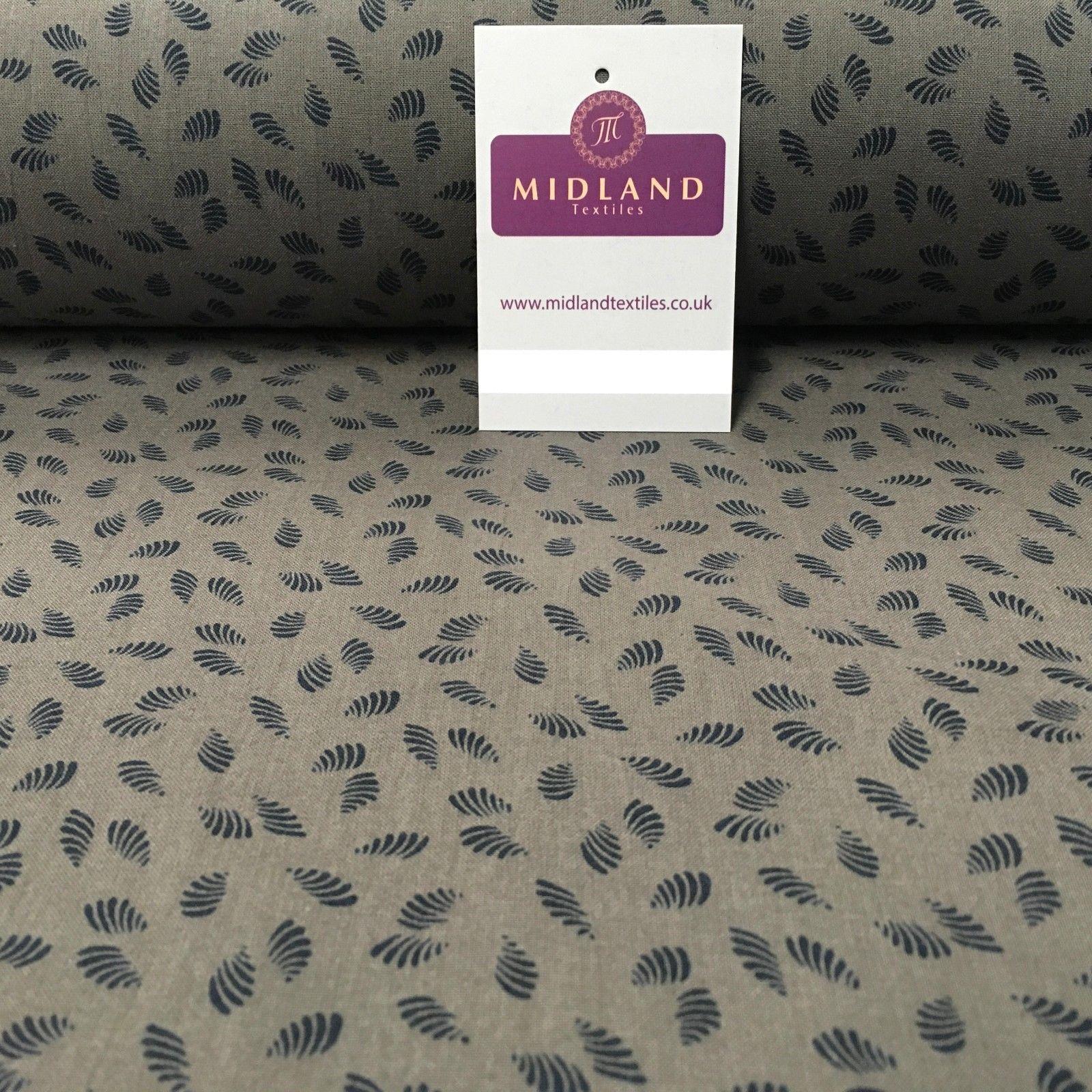 Taupe Grey Feather Leaf Print Cotton Wynciette Flannel Fabric 58' Wide M1019-3