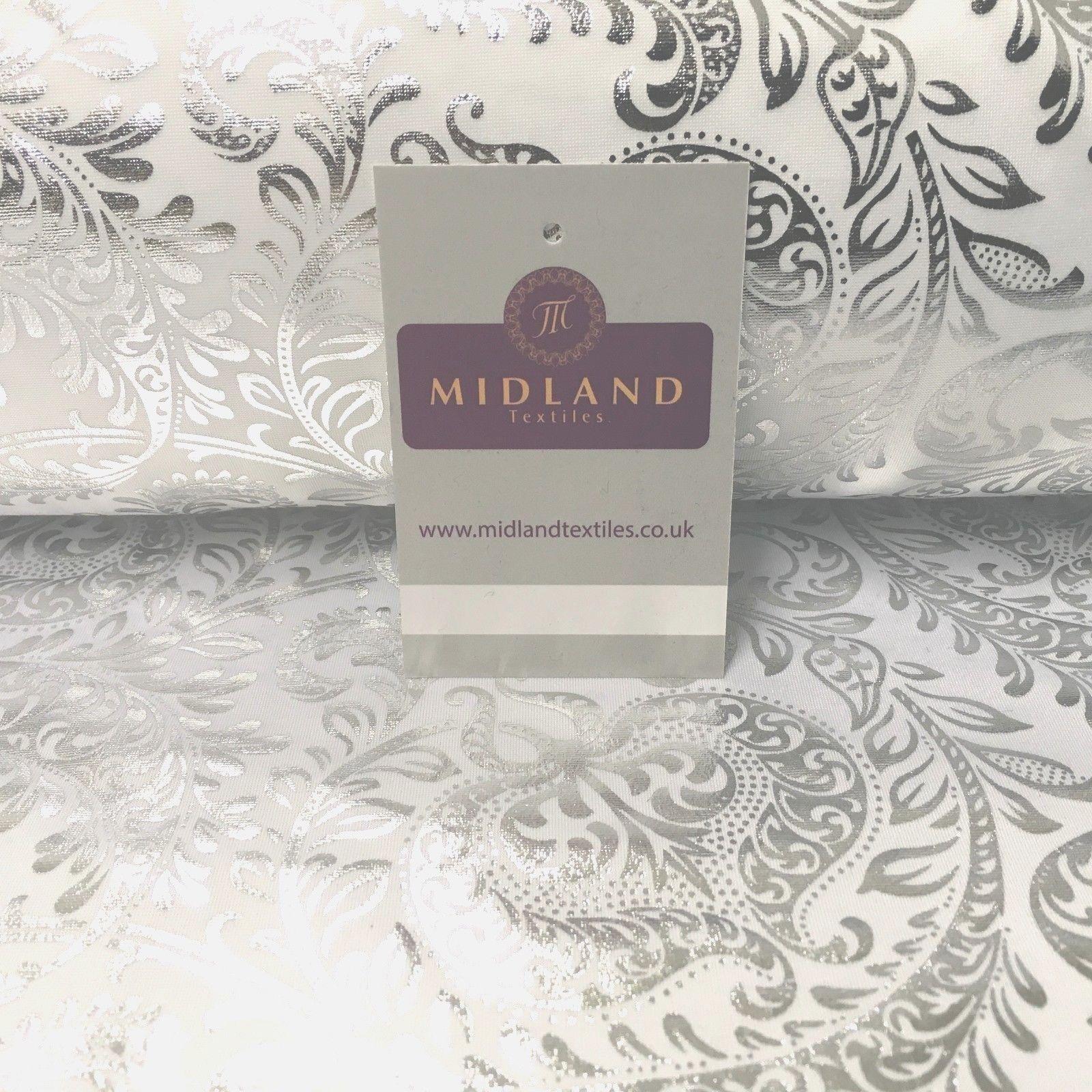 White Silver Ornamental Foil Print Poly Spandex Jersey Dress Fabric 58' MU1021-1
