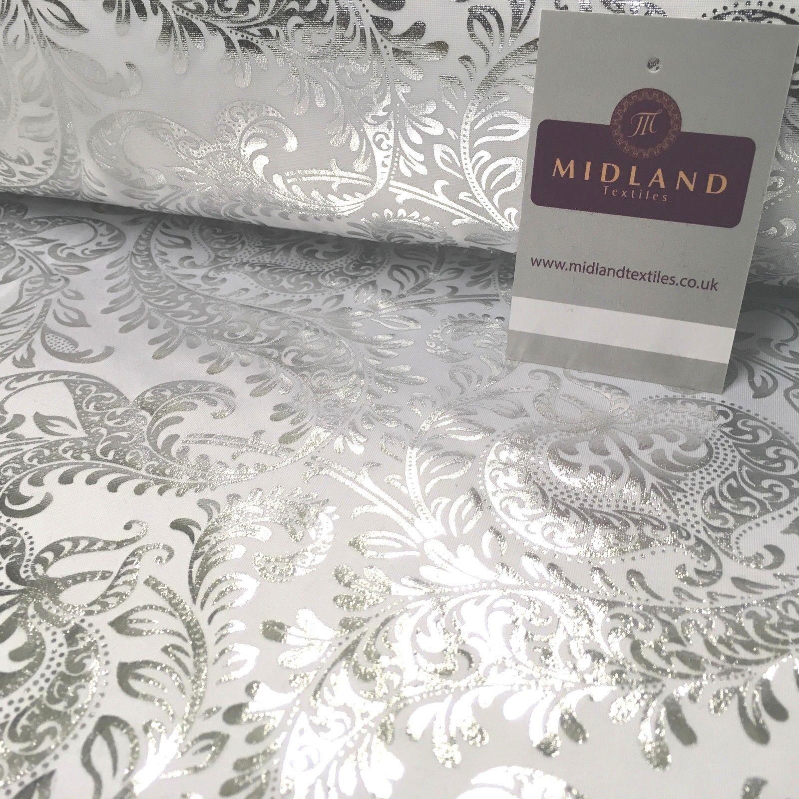White Silver Ornamental Foil Print Poly Spandex Jersey Dress Fabric 58' MU1021-1