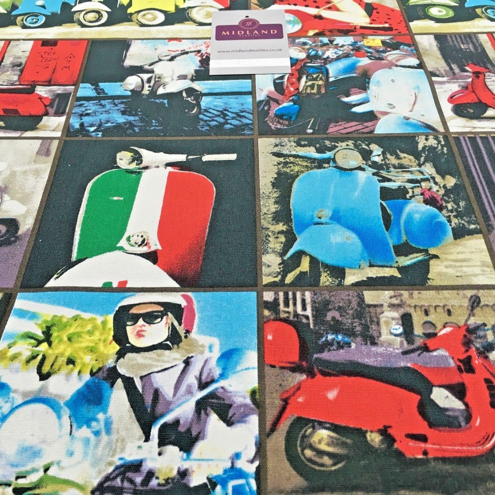 Grey Retro Italian Scooter Printed 100% Cotton Canvas Craft Fabric 58' MK856-15