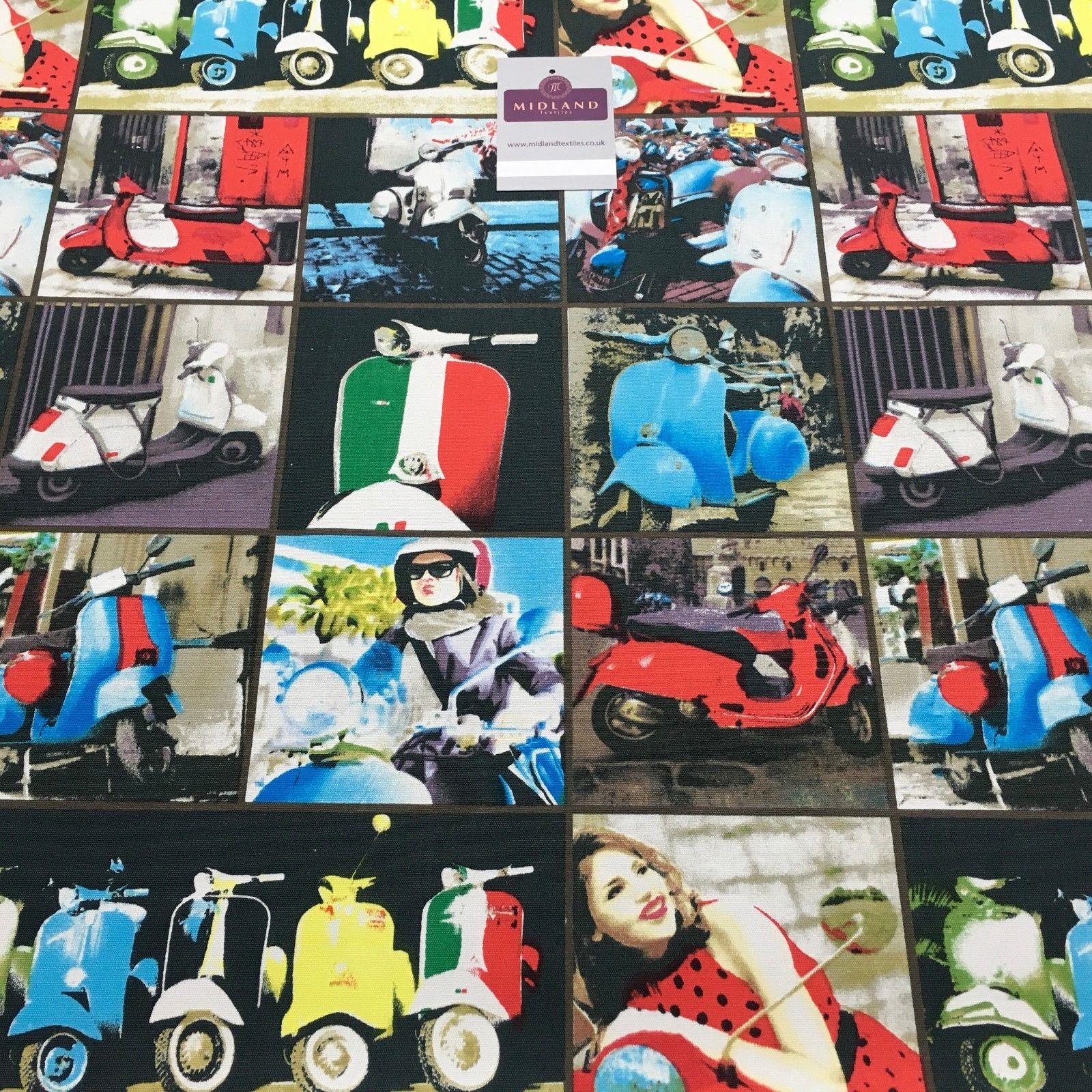 Grey Retro Italian Scooter Printed 100% Cotton Canvas Craft Fabric 58' MK856-15