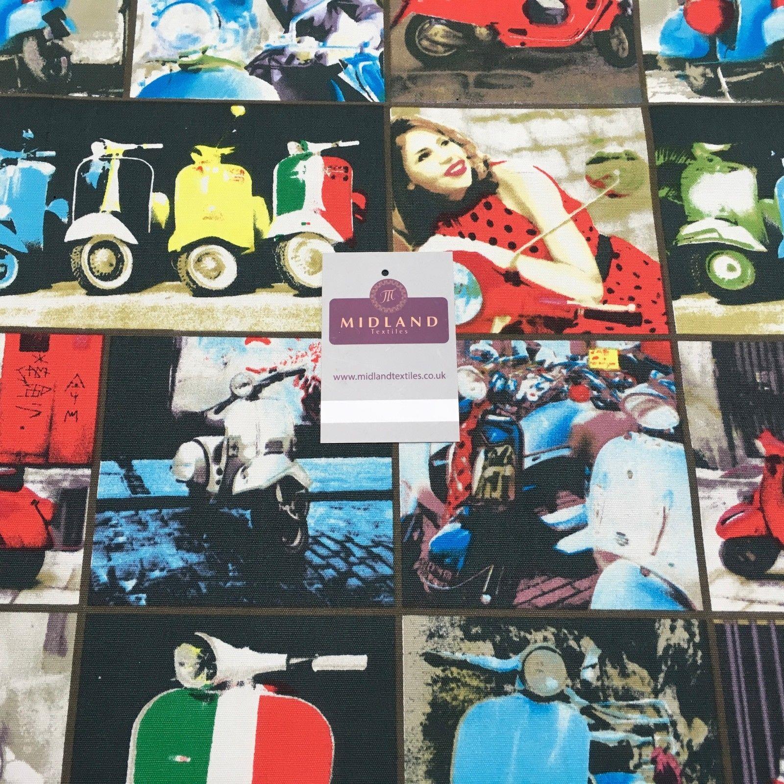 Grey Retro Italian Scooter Printed 100% Cotton Canvas Craft Fabric 58' MK856-15