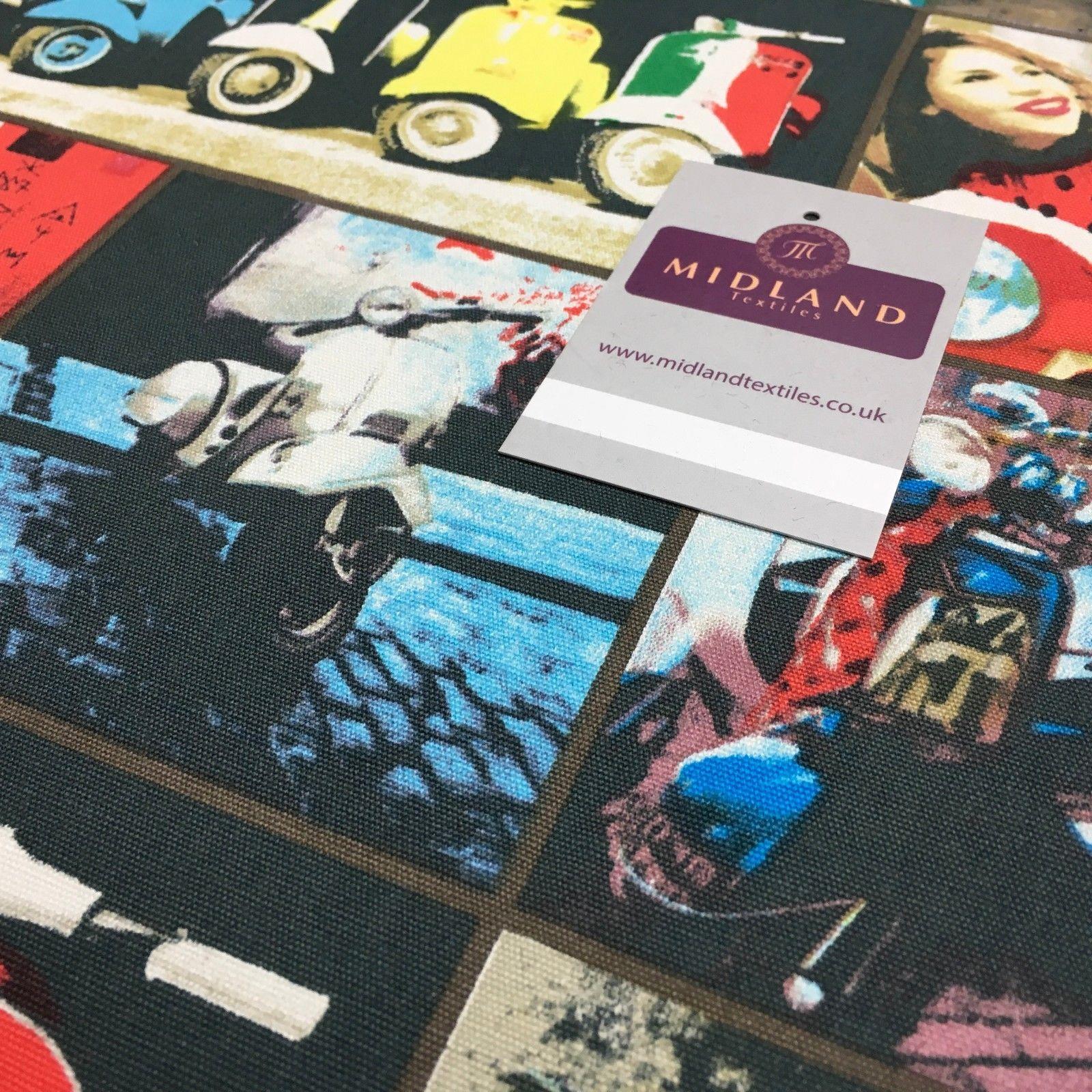 Grey Retro Italian Scooter Printed 100% Cotton Canvas Craft Fabric 58' MK856-15