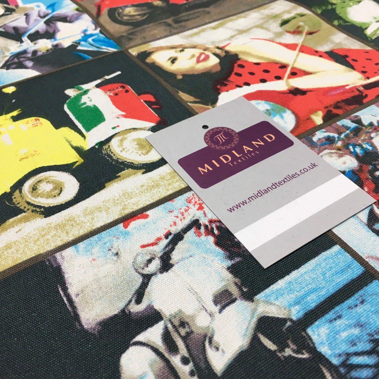 Grey Retro Italian Scooter Printed 100% Cotton Canvas Craft Fabric 58' MK856-15