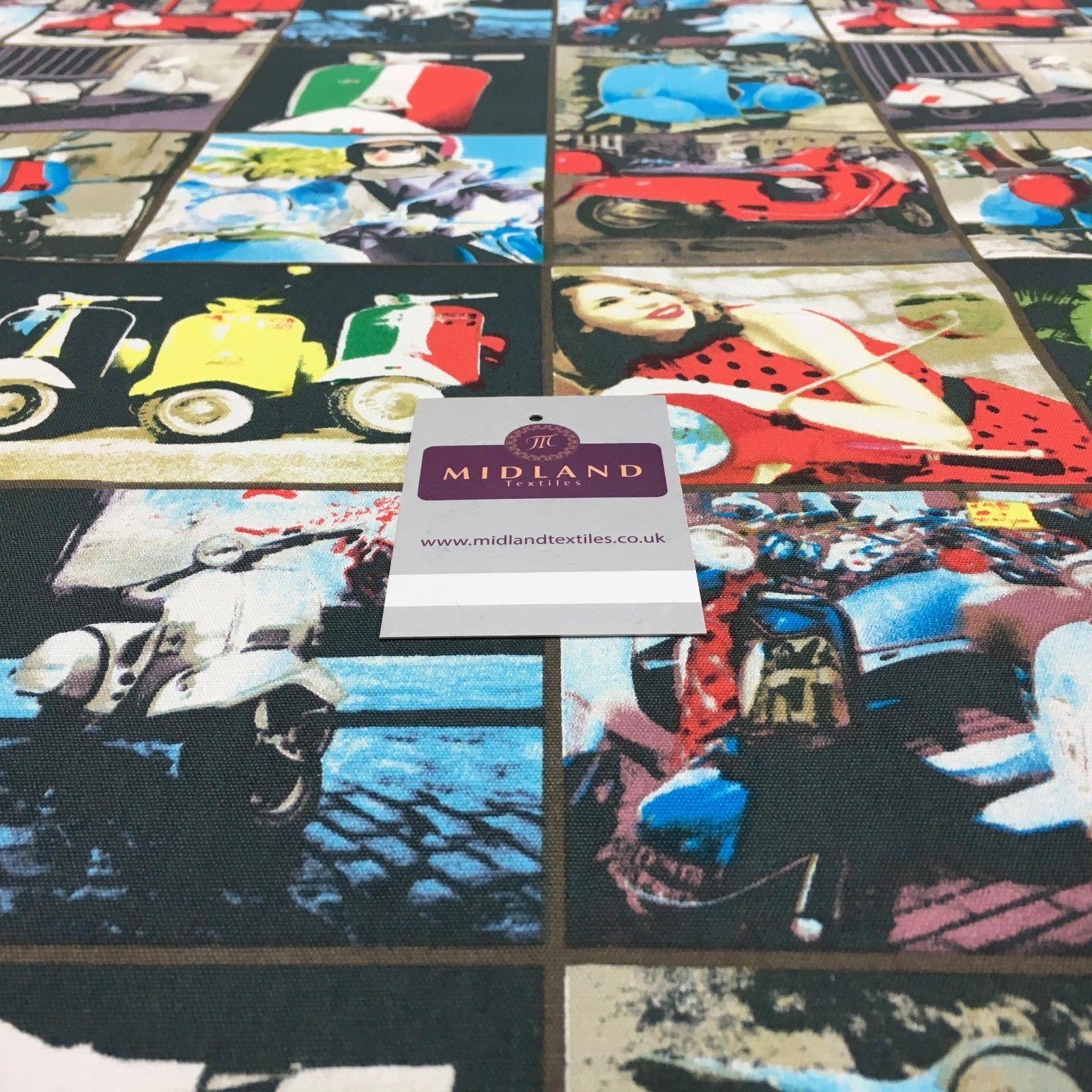 Grey Retro Italian Scooter Printed 100% Cotton Canvas Craft Fabric 58' MK856-15