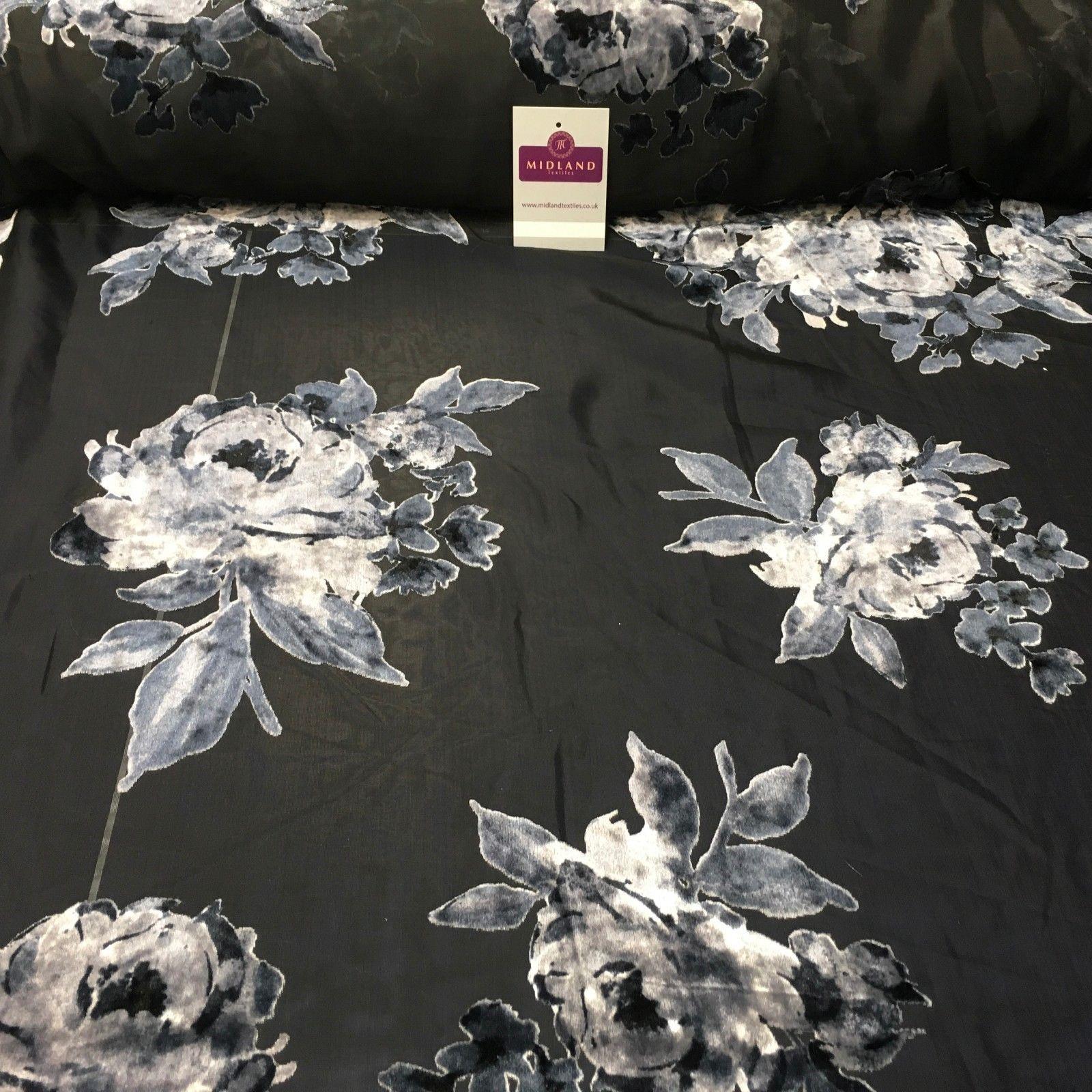 Lightweight Floral Velvet chiffon burnout Devore dress Fabric 50' Wide M999
