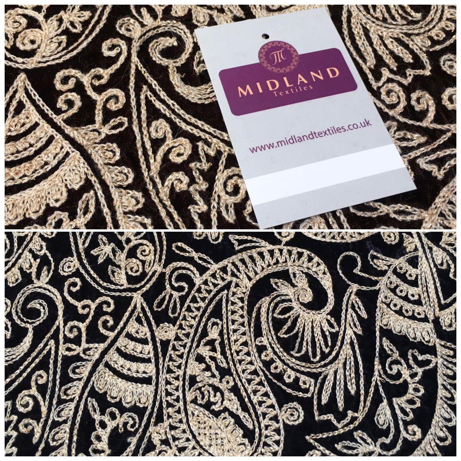 metallic thread Paisley Embroidered Micro Velvet Dress Fabric 40' M1038 Mtex