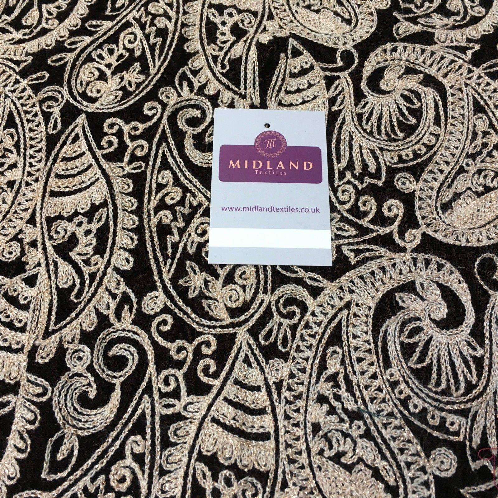 metallic thread Paisley Embroidered Micro Velvet Dress Fabric 40' M1038 Mtex