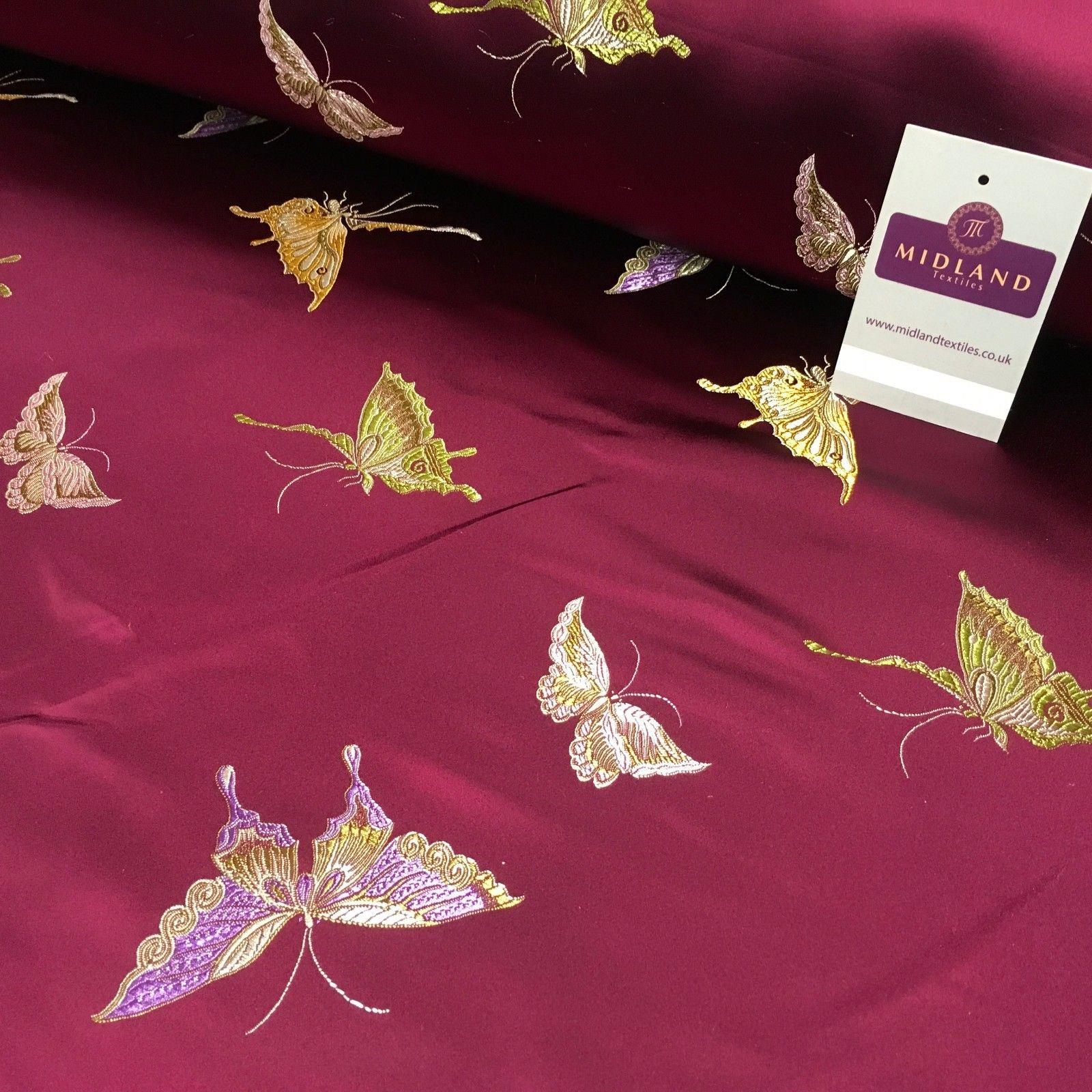 CHINESE ORIENTAL BUTTERFLY BROCADE SILKY SATIN DRESS FABRIC 44' wide Mtex M57