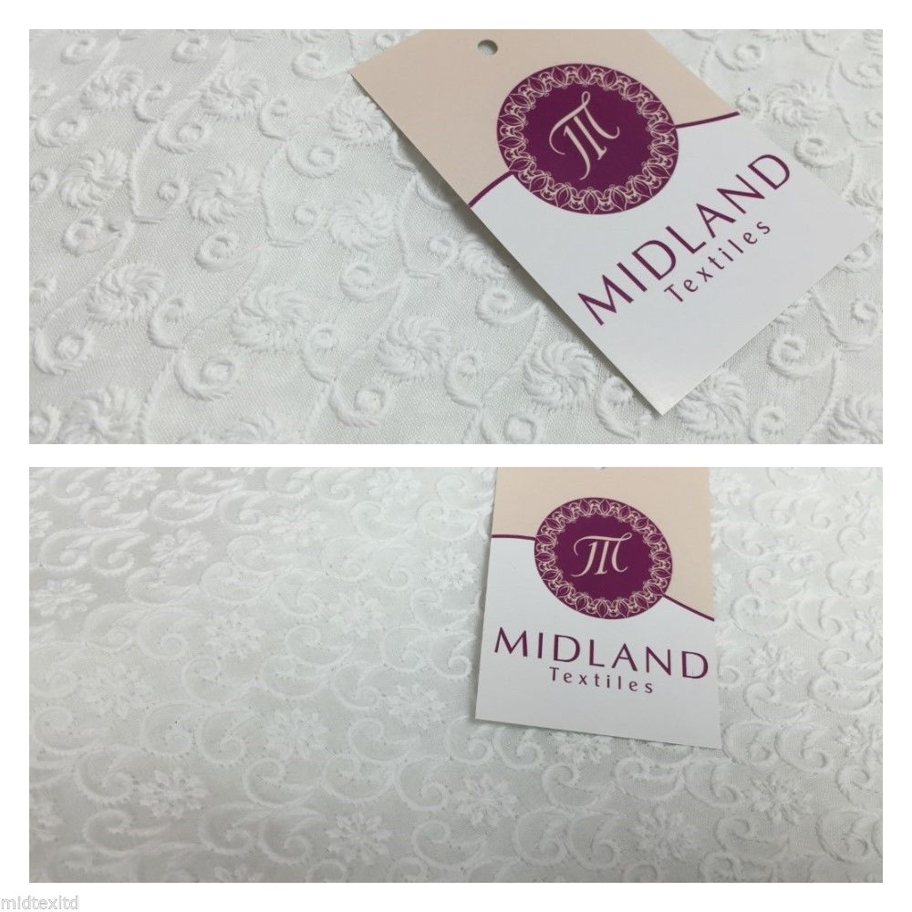 White on White Embroidery  Cotton Rich Fabric Dressmaking 58' Wide M169