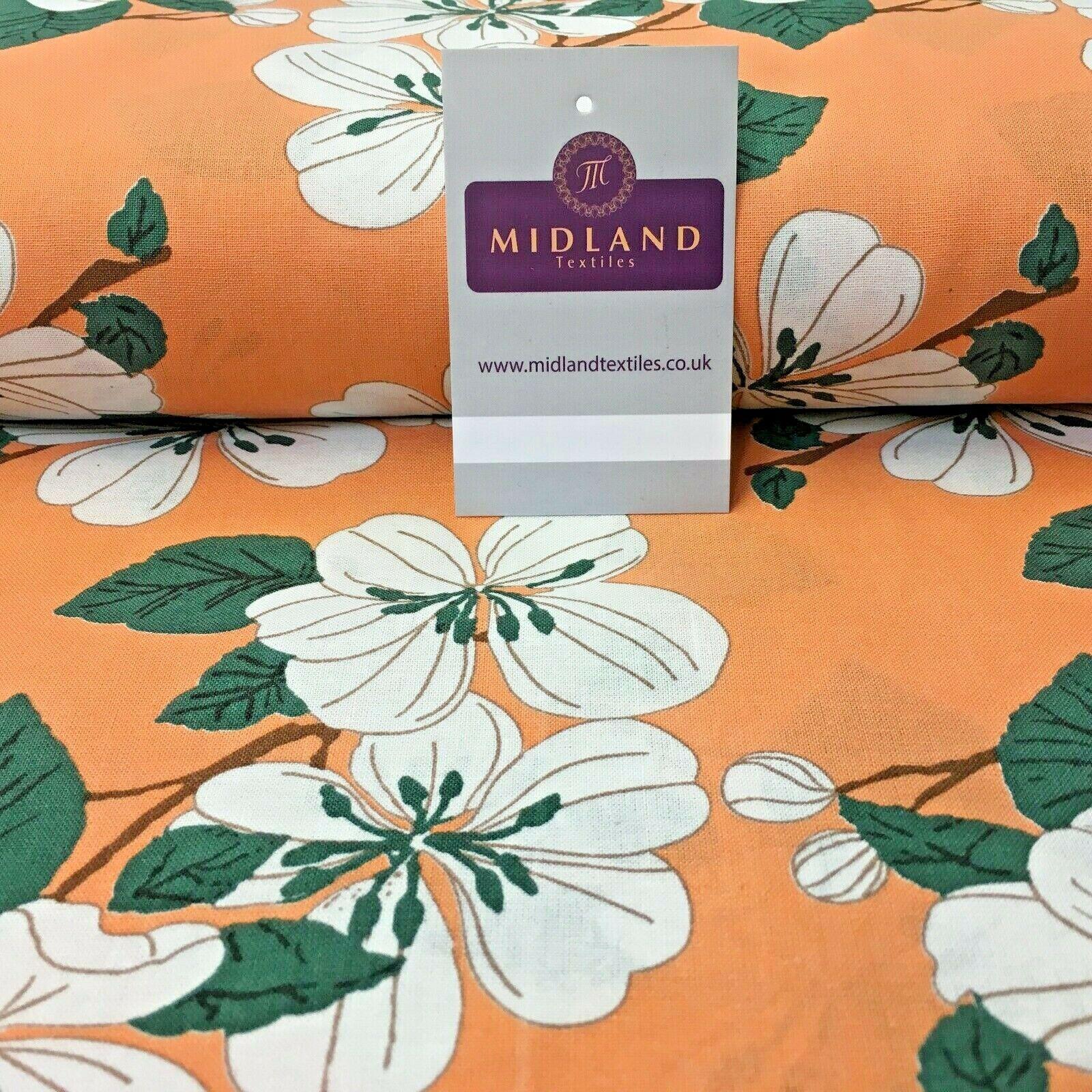 Peach Floral Printed Cotton Linen Dress Fabric 150cm Wide MK1086-3
