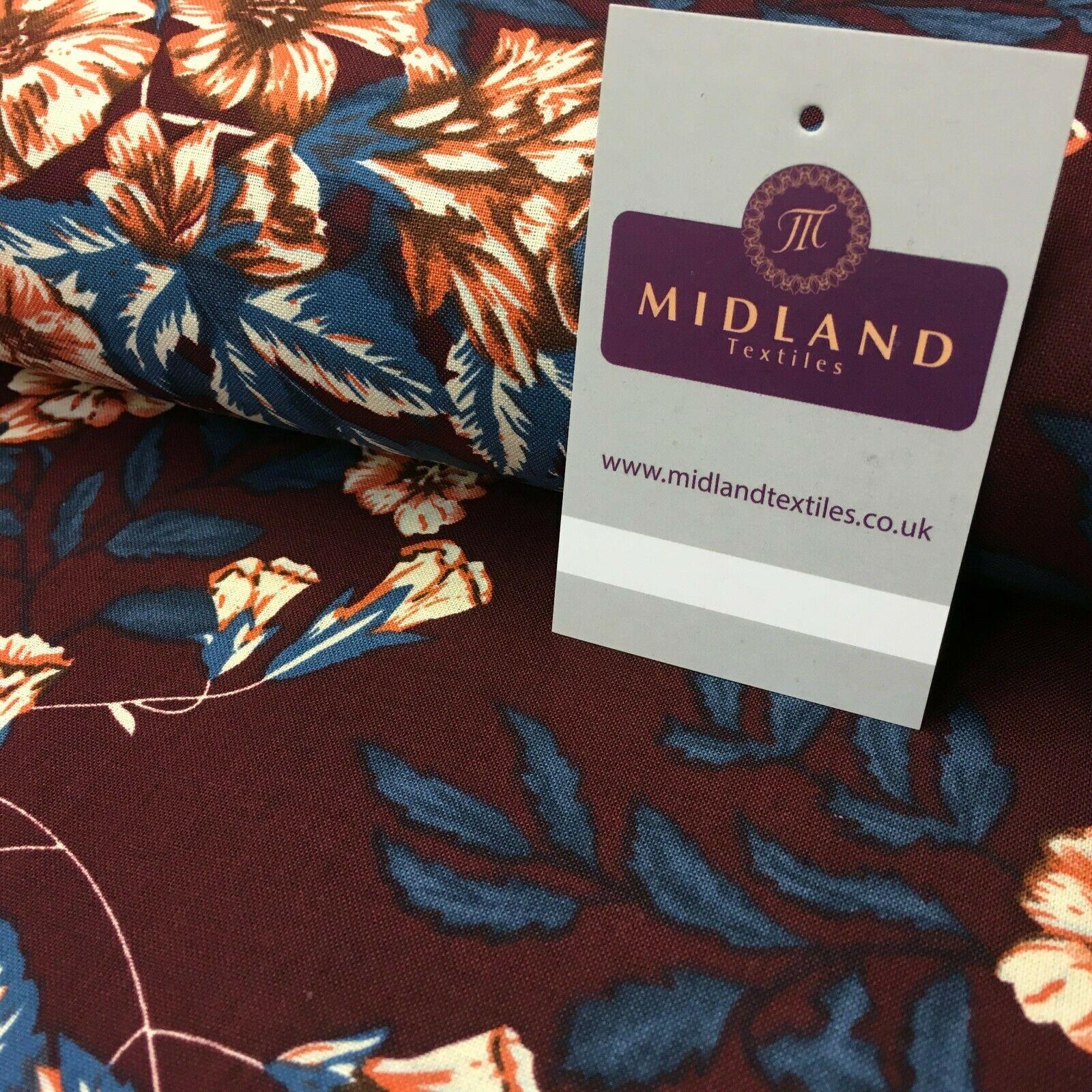 Wine Teal Floral Printed Cotton Linen Dress Fabric 150cm Wide MK1086-9