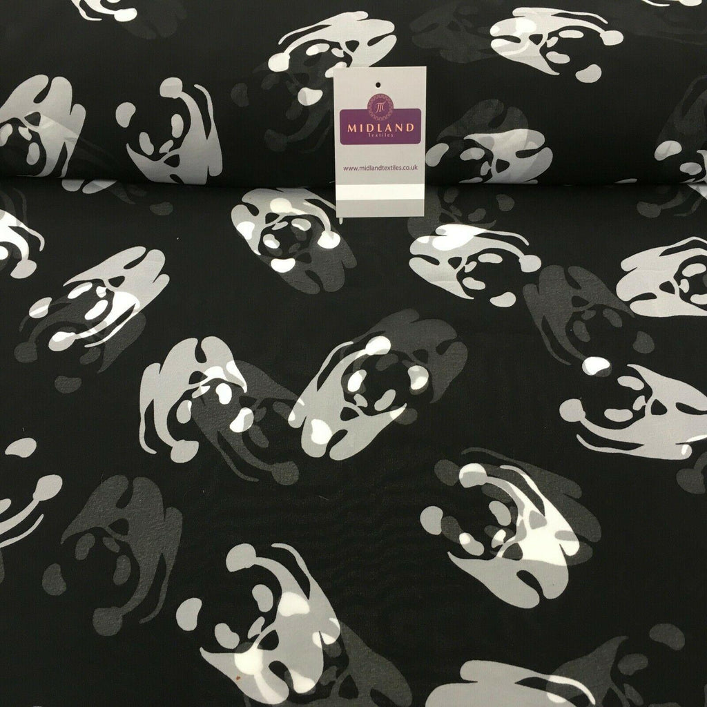 Black and White Panda Silhouette Printed Light Chiffon Fabric 150 cm MK1084-8