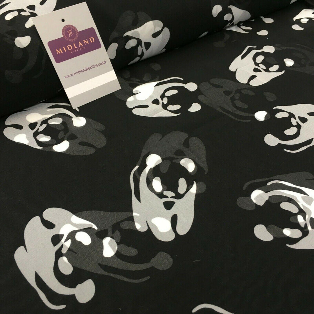 Black and White Panda Silhouette Printed Light Chiffon Fabric 150 cm MK1084-8