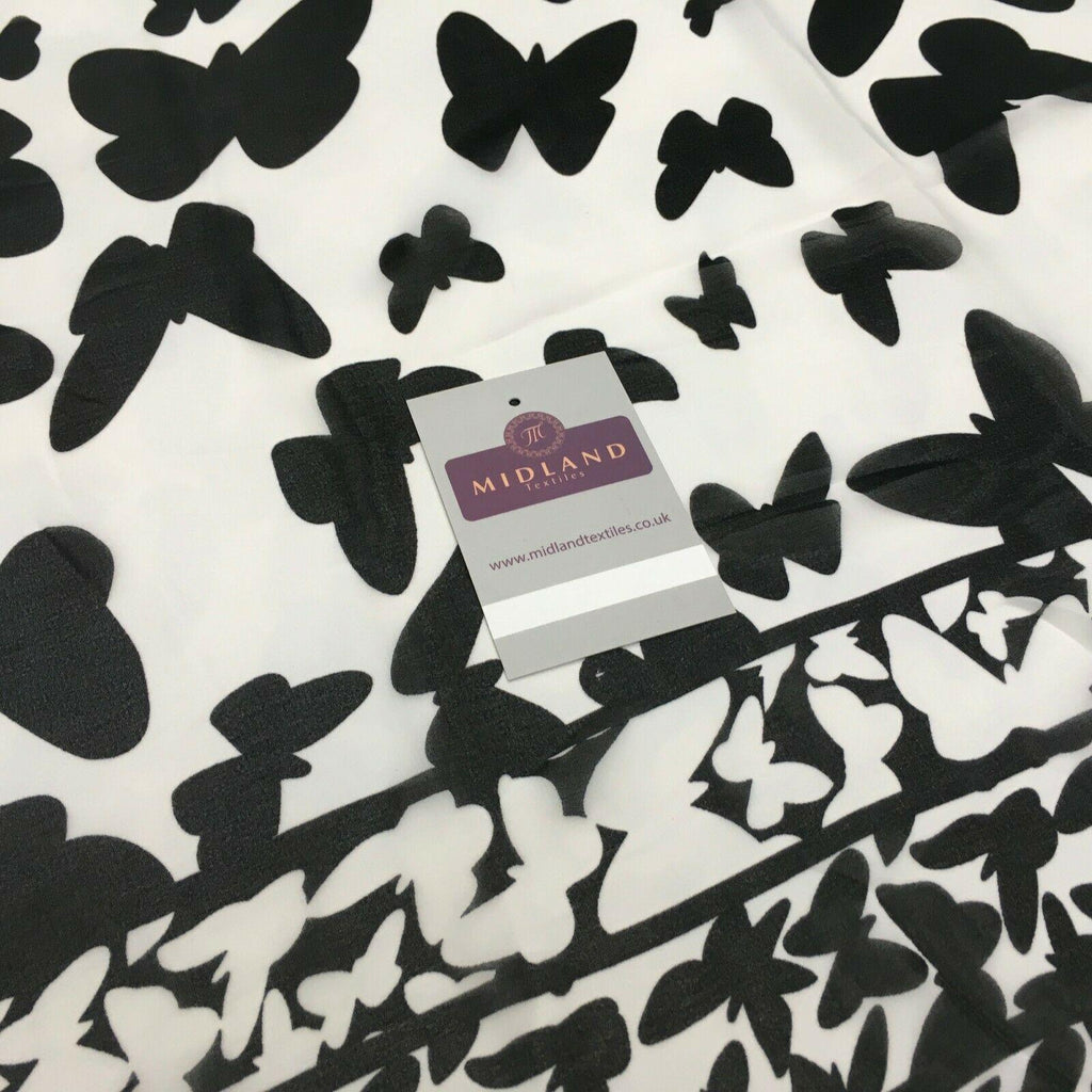 Black Ivory Butterfly Silhouette Printed Chiffon Fabric 150 cm Wide MK1084-5