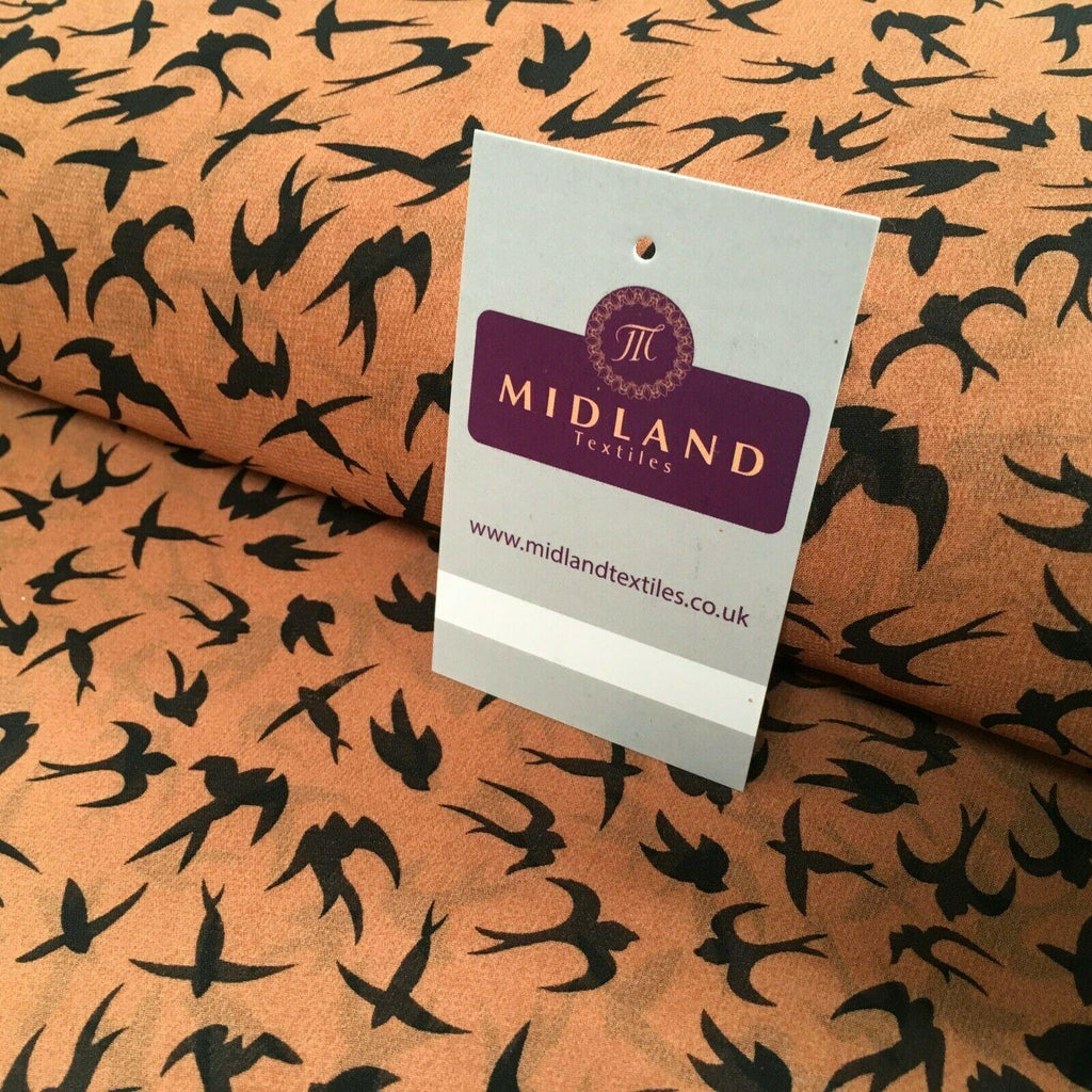 Tan Black Bird Printed High Street Light Chiffon Fabric 150 cm MK1084-18